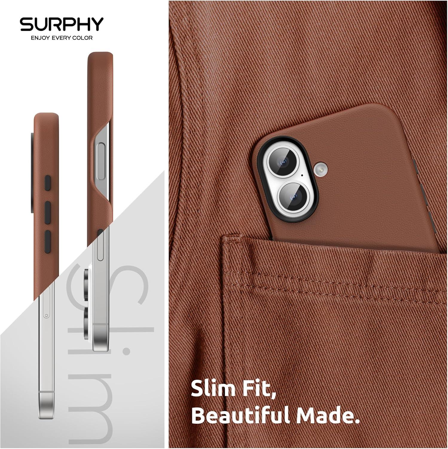 imageSURPHY Designed for iPhone 16 Leather Case with Screen Protector Compatible with MagSafe Faux Leather Phone Case Metallic Buttons Microfiber Lining for 16 61 inch 2024 Forest GreenBrown