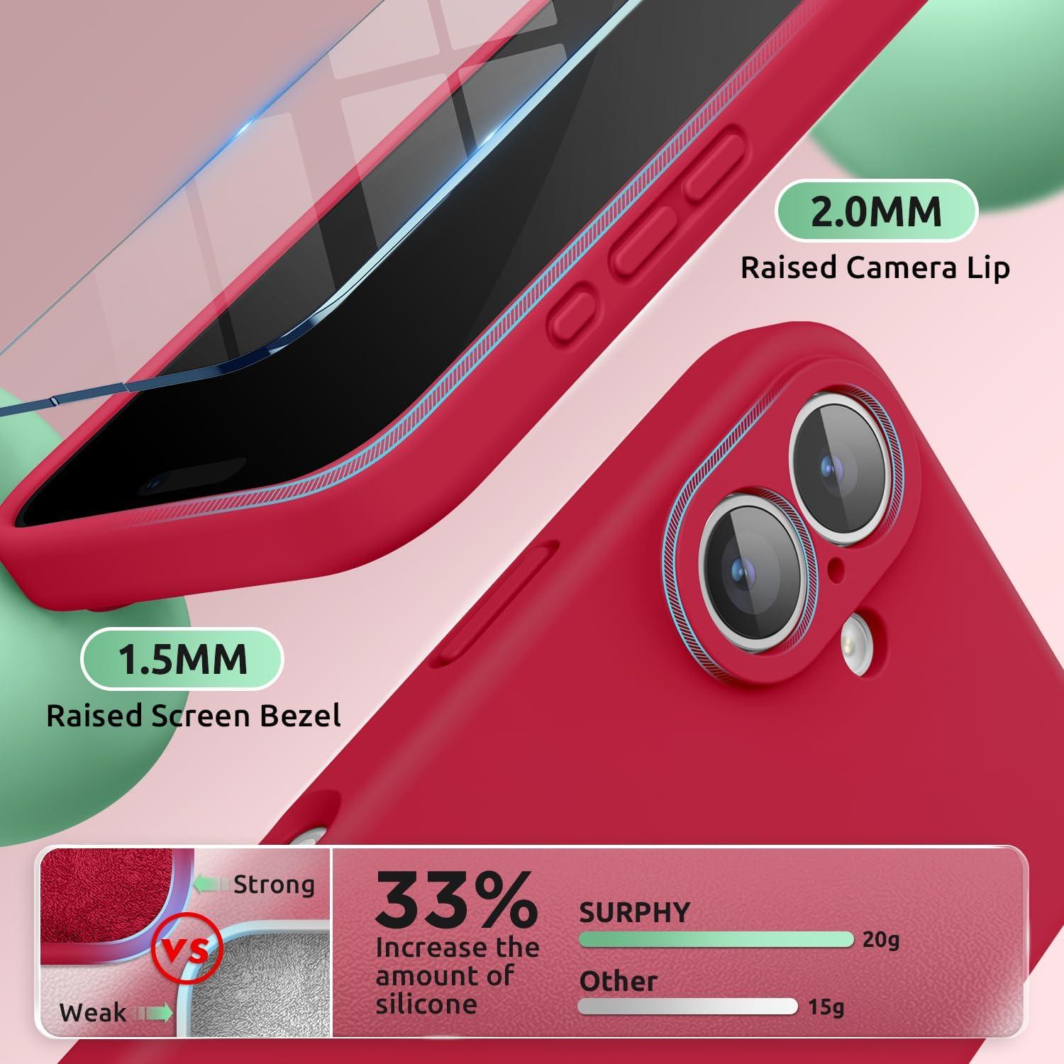 imageSURPHY Designed for iPhone 16 Plus Case Compatible with MagSafe 67 inch 2024 with Screen Protector Liquid Silicone Phone Case Camera Protective Soft Microfiber Lining Soft MintRed