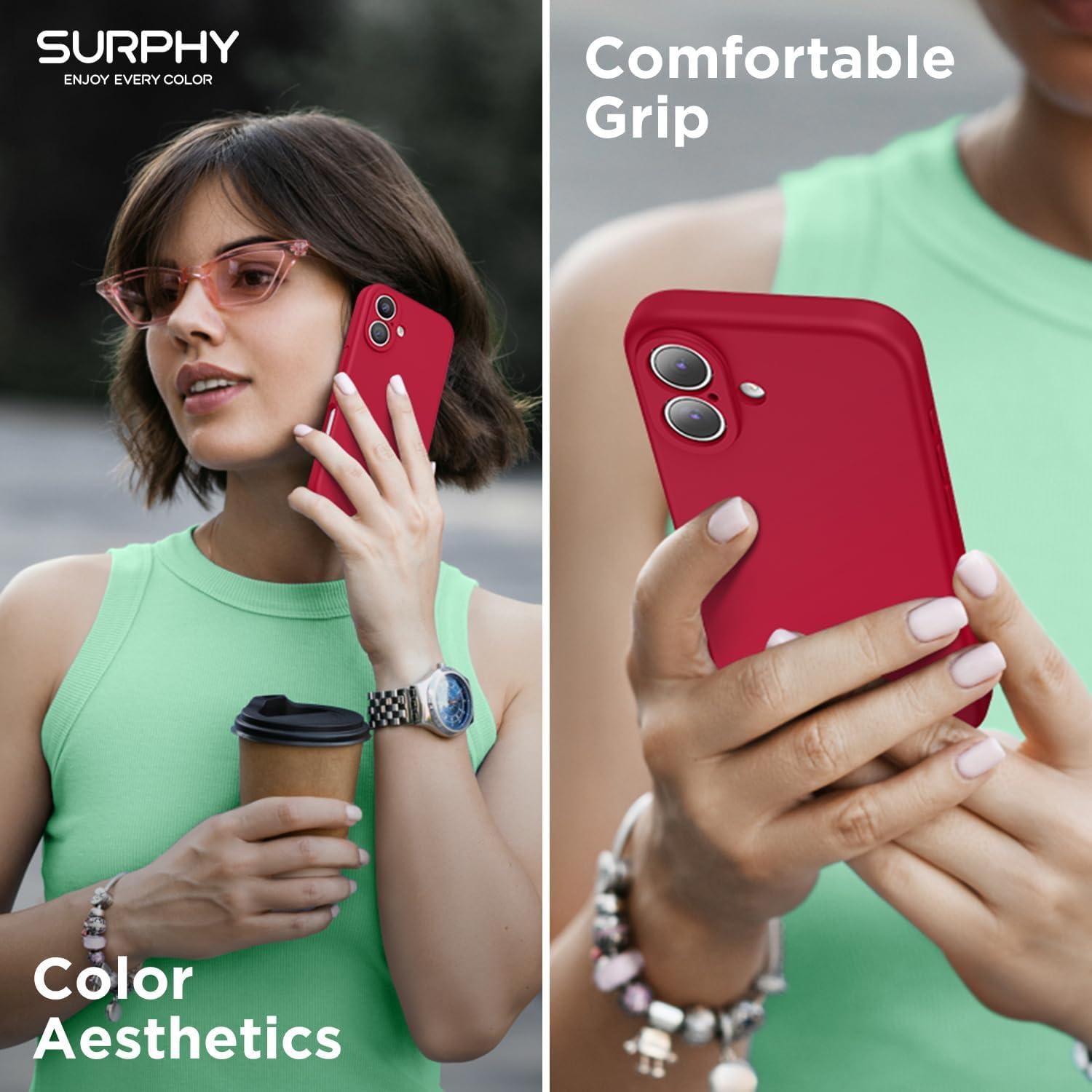 imageSURPHY Designed for iPhone 16 Plus Case Compatible with MagSafe 67 inch 2024 with Screen Protector Liquid Silicone Phone Case Camera Protective Soft Microfiber Lining Soft MintRed