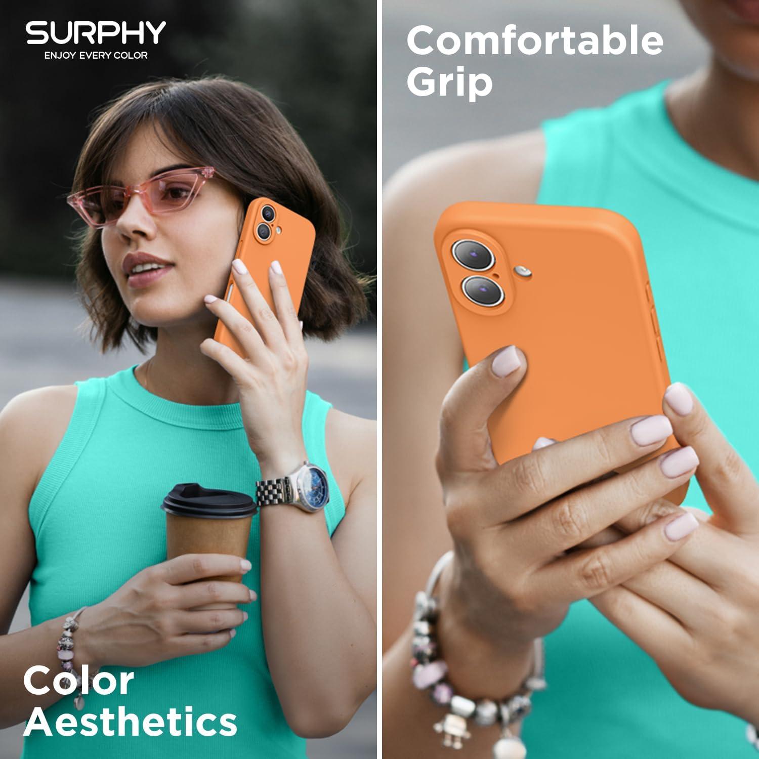 imageSURPHY Designed for iPhone 16 Plus Case Compatible with MagSafe 67 inch 2024 with Screen Protector Liquid Silicone Phone Case Camera Protective Soft Microfiber Lining Soft MintMarigold Orange