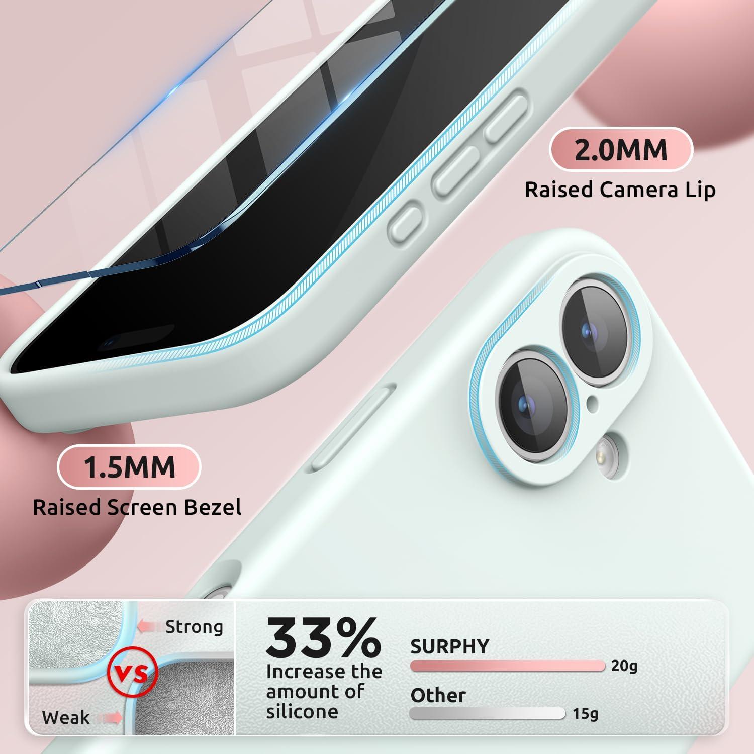 imageSURPHY Designed for iPhone 16 Plus Case Compatible with MagSafe 67 inch 2024 with Screen Protector Liquid Silicone Phone Case Camera Protective Soft Microfiber Lining Soft MintSoft Mint