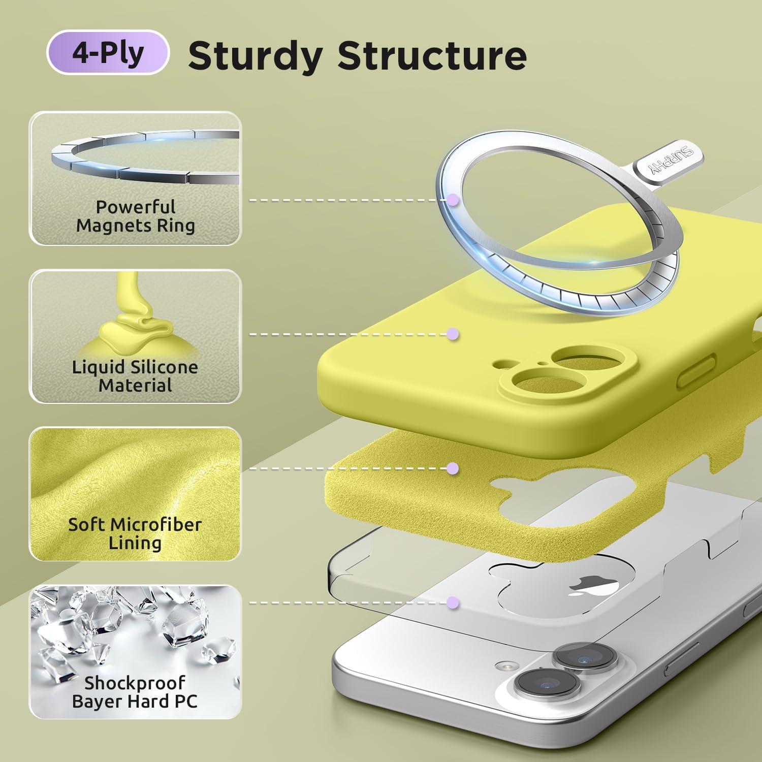 imageSURPHY Designed for iPhone 16 Plus Case Compatible with MagSafe 67 inch 2024 with Screen Protector Liquid Silicone Phone Case Camera Protective Soft Microfiber Lining Soft MintYellow