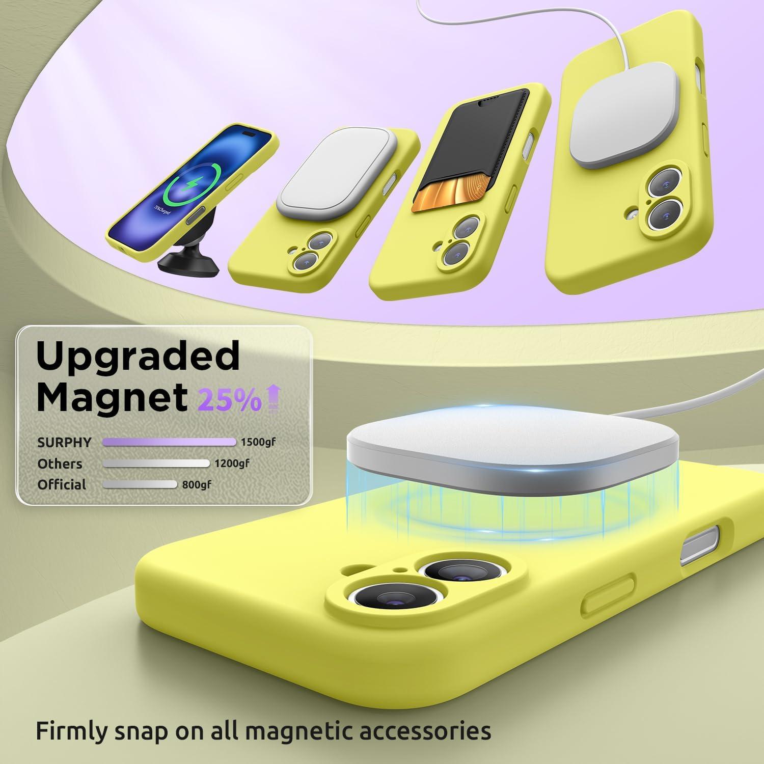 imageSURPHY Designed for iPhone 16 Plus Case Compatible with MagSafe 67 inch 2024 with Screen Protector Liquid Silicone Phone Case Camera Protective Soft Microfiber Lining Soft MintYellow