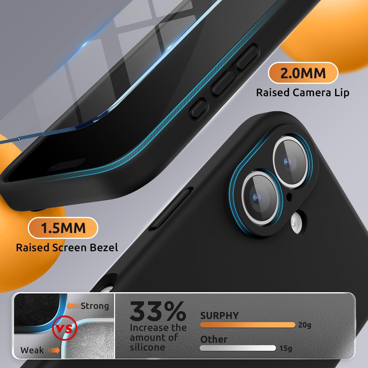 imageSURPHY Designed for iPhone 16 Plus Case Compatible with MagSafe 67 inch 2024 with Screen Protector Liquid Silicone Phone Case Camera Protective Soft Microfiber Lining Soft MintBlack