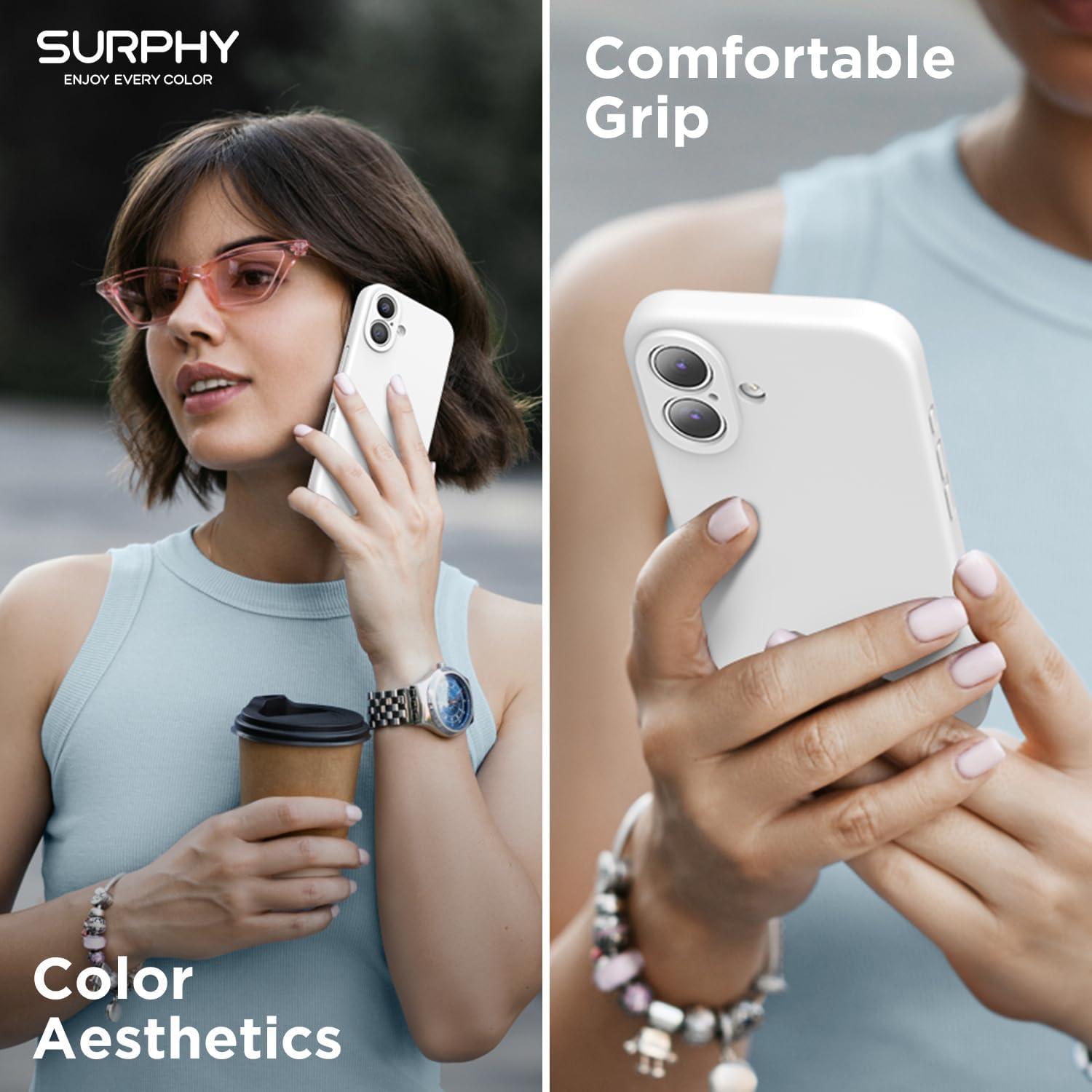 imageSURPHY Designed for iPhone 16 Plus Case Compatible with MagSafe 67 inch 2024 with Screen Protector Liquid Silicone Phone Case Camera Protective Soft Microfiber Lining Soft MintWhite