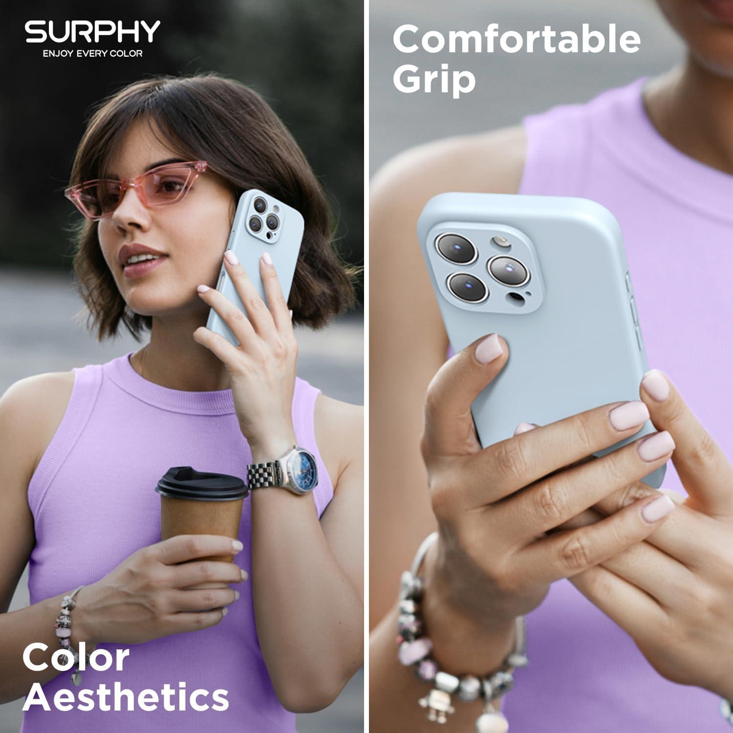 imageSURPHY Designed for iPhone 16 Pro Case Compatible with MagSafe 63 inch 2024 Liquid Silicone Phone Case Camera Protective Soft Microfiber Lining PinkCloud Blue