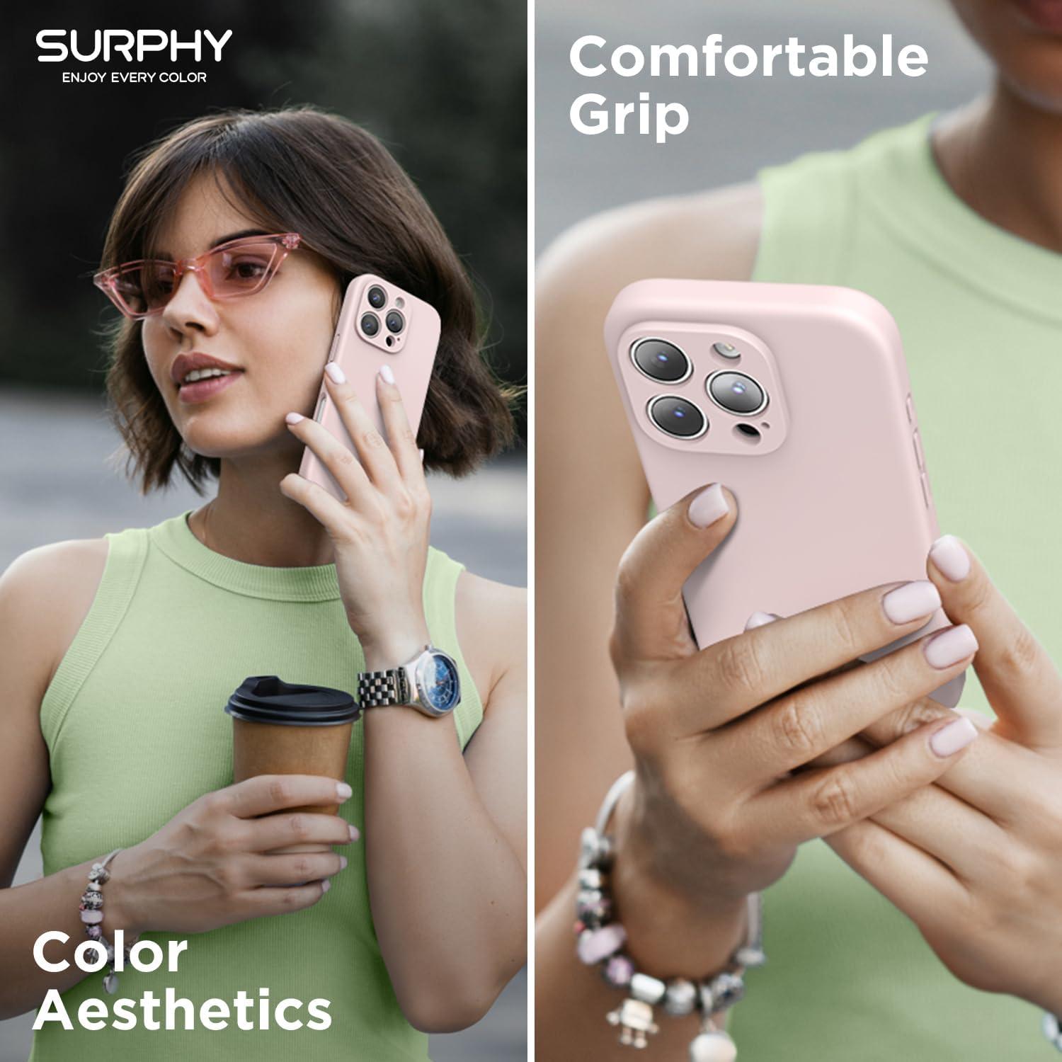 imageSURPHY Designed for iPhone 16 Pro Case Compatible with MagSafe 63 inch 2024 Liquid Silicone Phone Case Camera Protective Soft Microfiber Lining PinkPink Sand