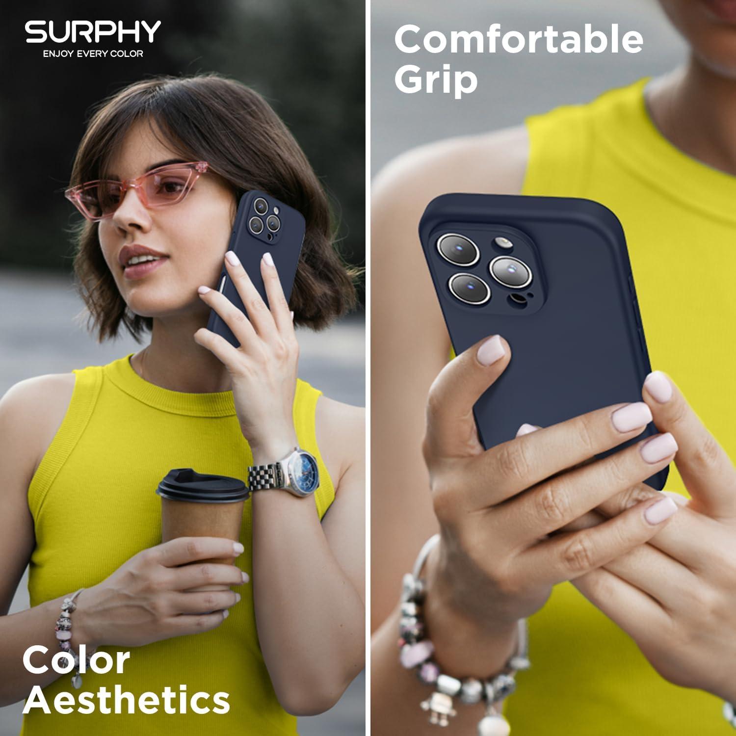 imageSURPHY Designed for iPhone 16 Pro Max Case Compatible with MagSafe 69 inch 2024 Liquid Silicone Phone Case Camera Protective Soft Microfiber Lining RedMidnight Blue