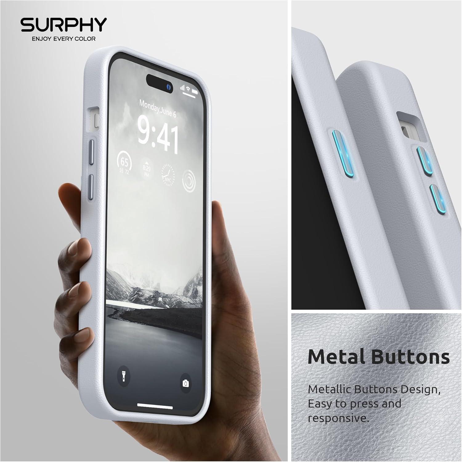 imageSURPHY Faux Leather Case Compatible with iPhone 14 Pro Max Case 67 inch 2022 PU Leather Phone Case with Metallic Buttons ampamp Microfiber Lining BrownCool White