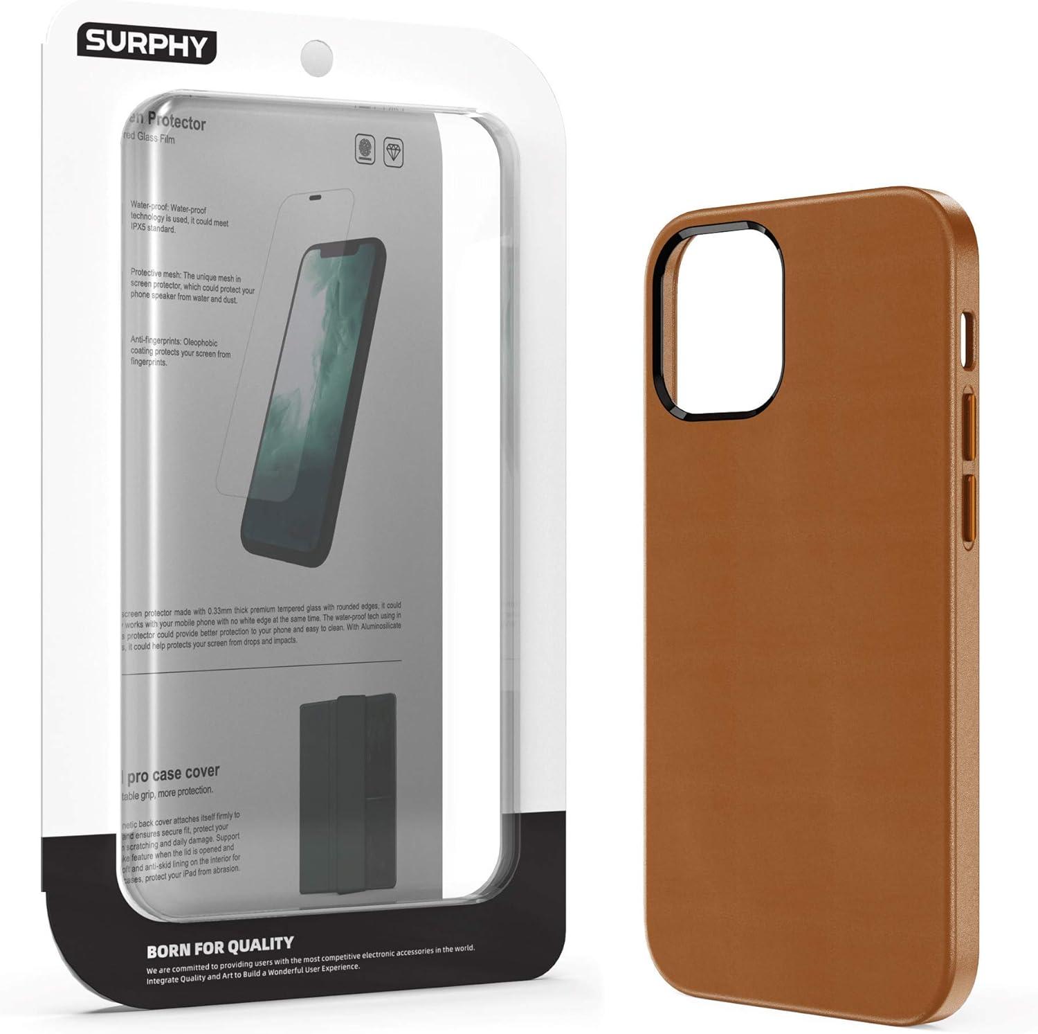 imageSURPHY Faux Leather Case for iPhone 12 Mini Case 54 inches Premium Faux Leather Case Cover with Metallic Buttons ampamp Microfiber Lining Compatible with iPhone 12 Mini Brown