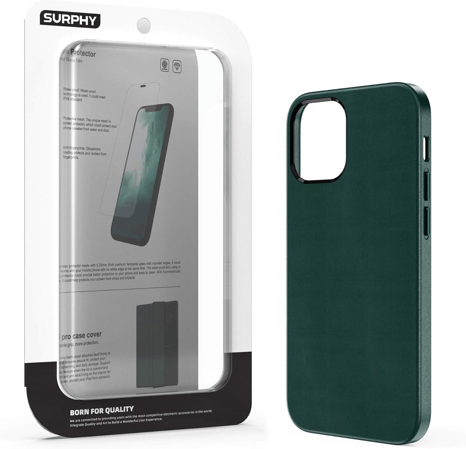 imageSURPHY Faux Leather Case for iPhone 12 Mini Case 54 inches Premium Faux Leather Case Cover with Metallic Buttons ampamp Microfiber Lining Compatible with iPhone 12 Mini Forest Green