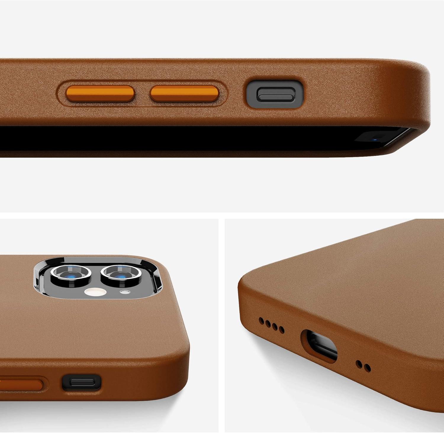 imageSURPHY Faux Leather Case for iPhone 12 Mini Case 54 inches Premium Faux Leather Case Cover with Metallic Buttons ampamp Microfiber Lining Compatible with iPhone 12 Mini Brown