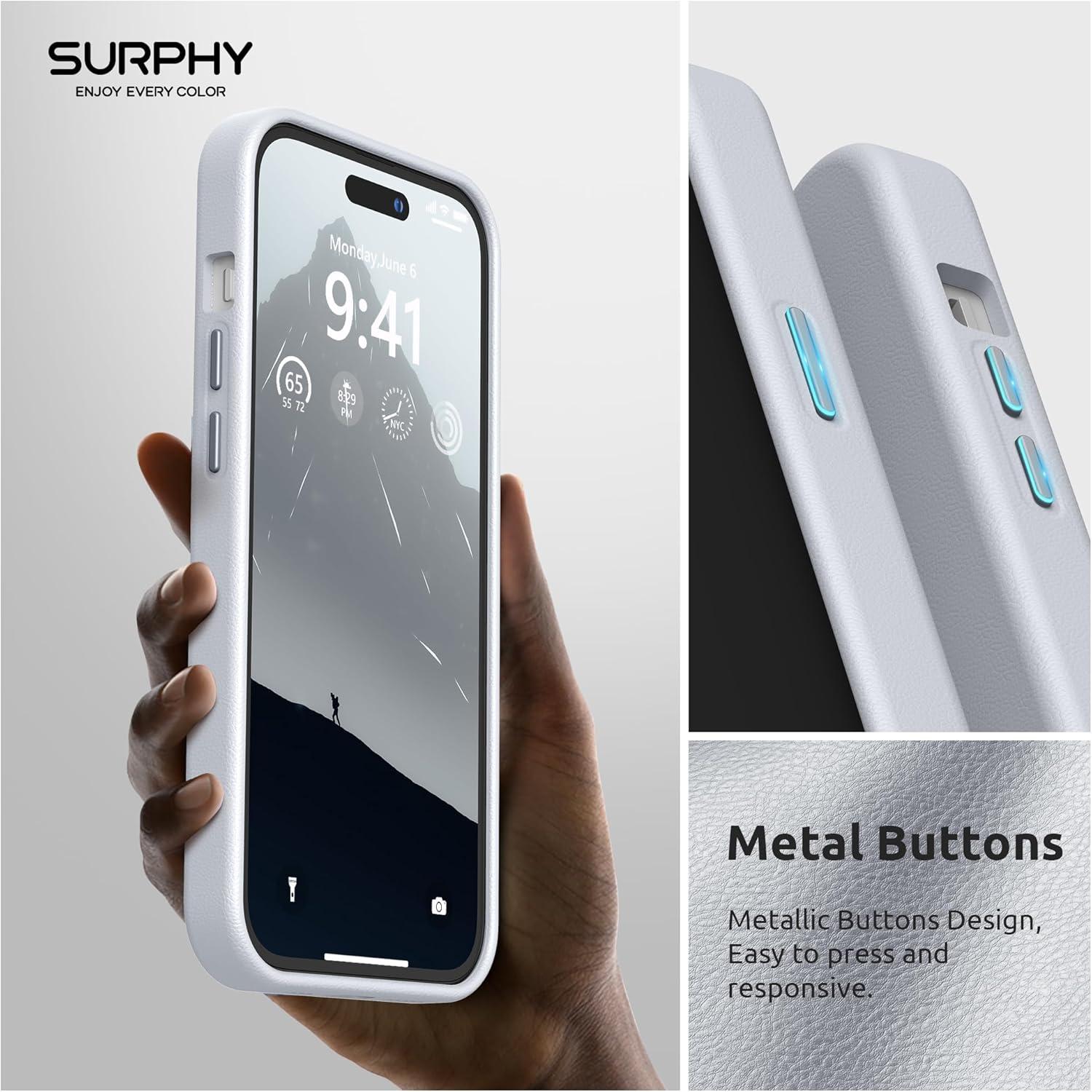 imageSURPHY Faux Leather Designed for iPhone 14 Pro Case with Screen Protector 61 inch Metallic Buttons ampamp Microfiber Lining Leather Phone Case for 14 Pro BrownCool White