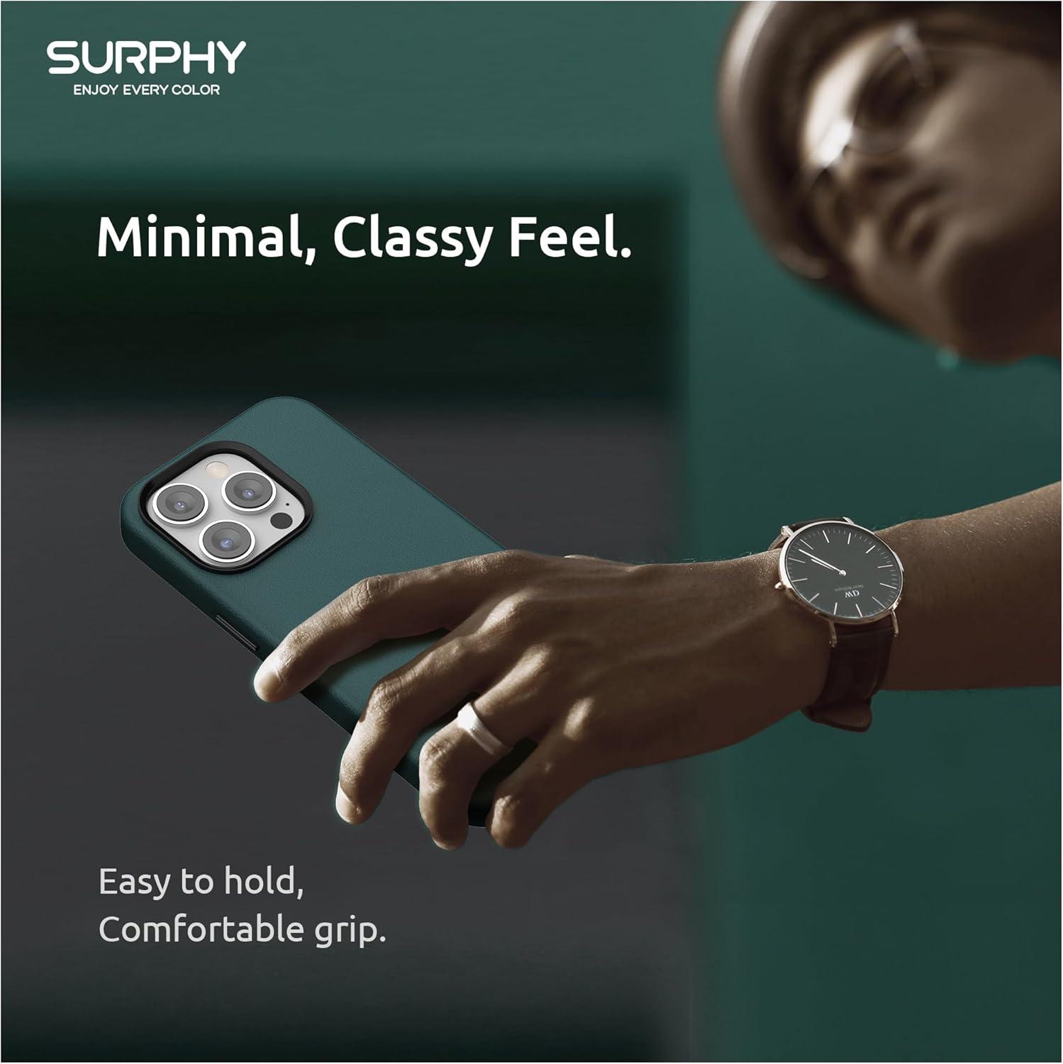 imageSURPHY Faux Leather Designed for iPhone 14 Pro Case with Screen Protector 61 inch Metallic Buttons ampamp Microfiber Lining Leather Phone Case for 14 Pro BrownForest Green