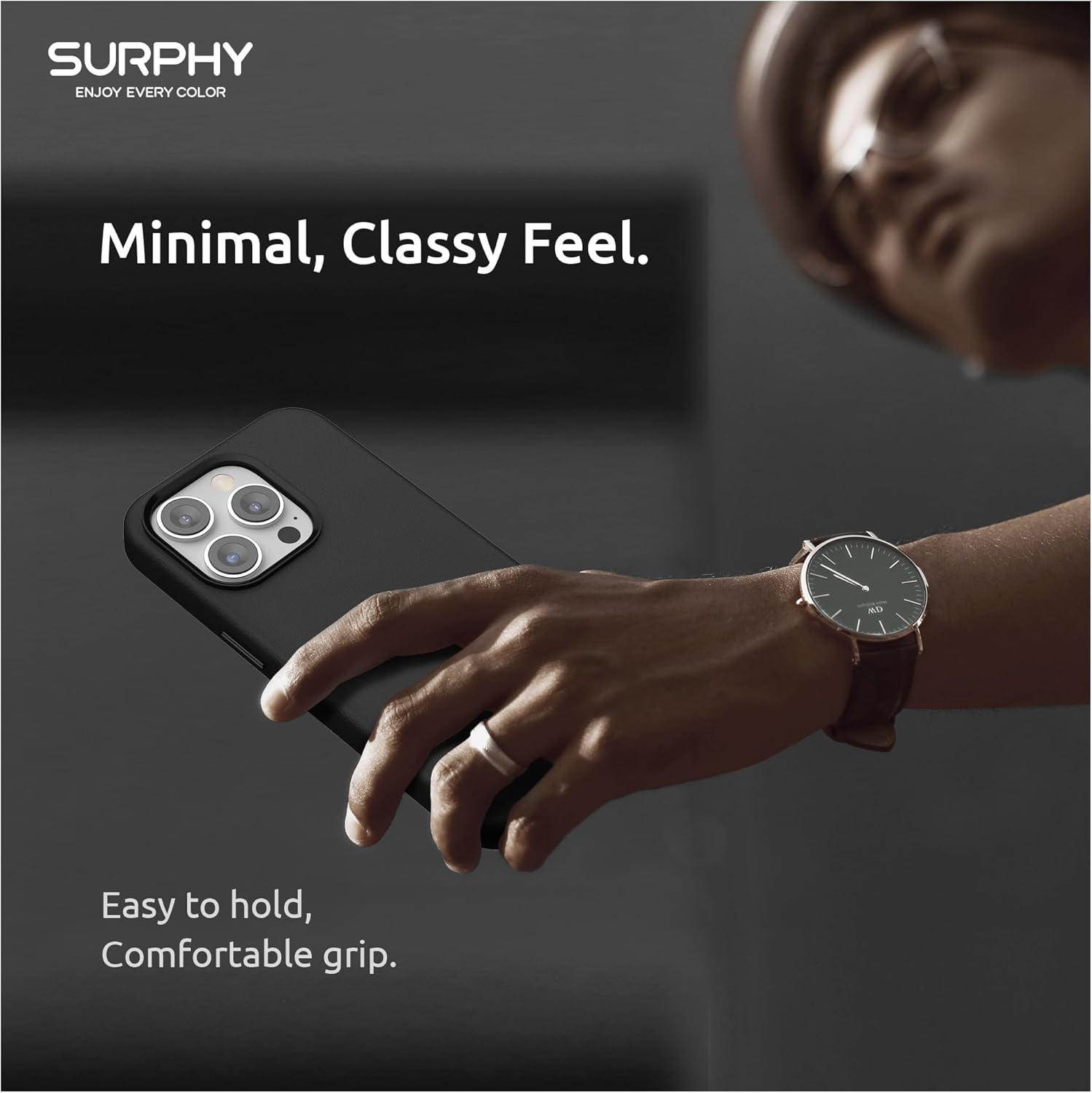 imageSURPHY Faux Leather Designed for iPhone 14 Pro Case with Screen Protector 61 inch Metallic Buttons ampamp Microfiber Lining Leather Phone Case for 14 Pro BrownBlack