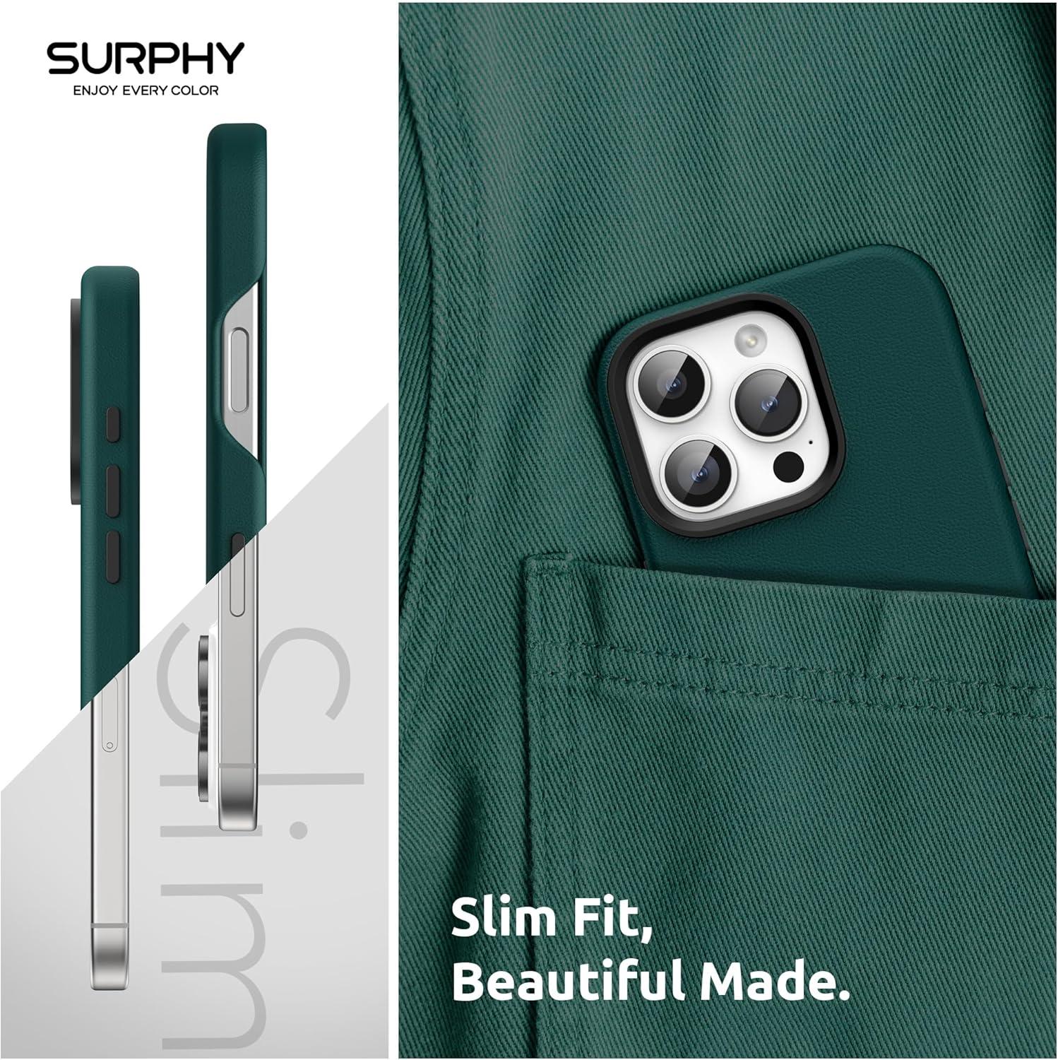 imageSURPHY Leather Case for iPhone 16 Pro Max Compatible with MagSafe Faux Leather Phone Case Metallic Buttons Microfiber Lining for 16 Pro Max 69 inch 2024 BrownForest Green