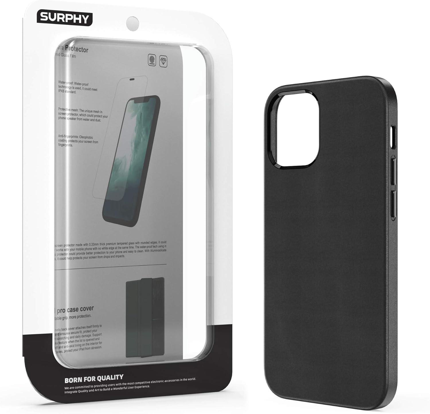 imageSURPHY Leather Phone Case for 12 Min Case with Screen Protector Metallic Buttons Microfiber LiningCompatible with iPhone 12 Mini Black