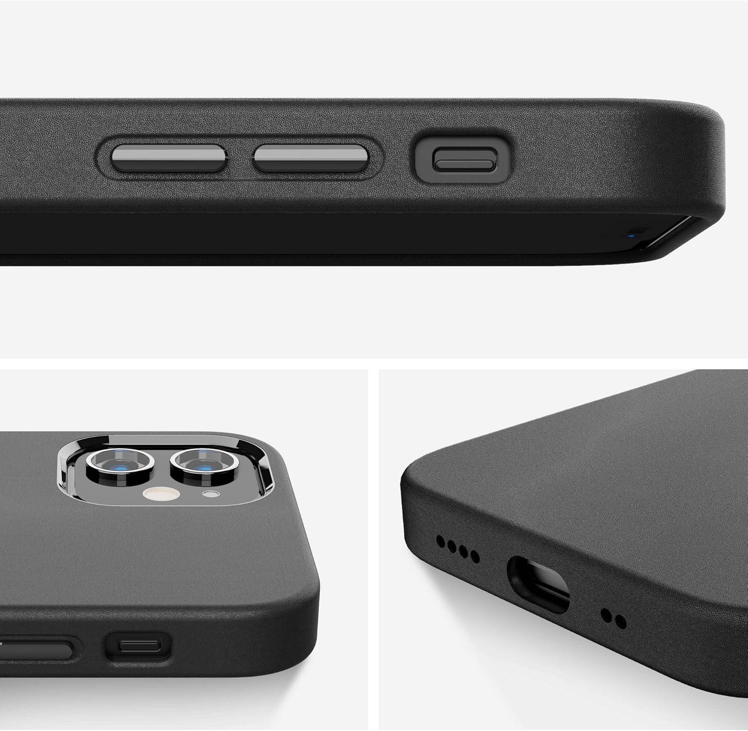 imageSURPHY Leather Phone Case for 12 Min Case with Screen Protector Metallic Buttons Microfiber LiningCompatible with iPhone 12 Mini Black