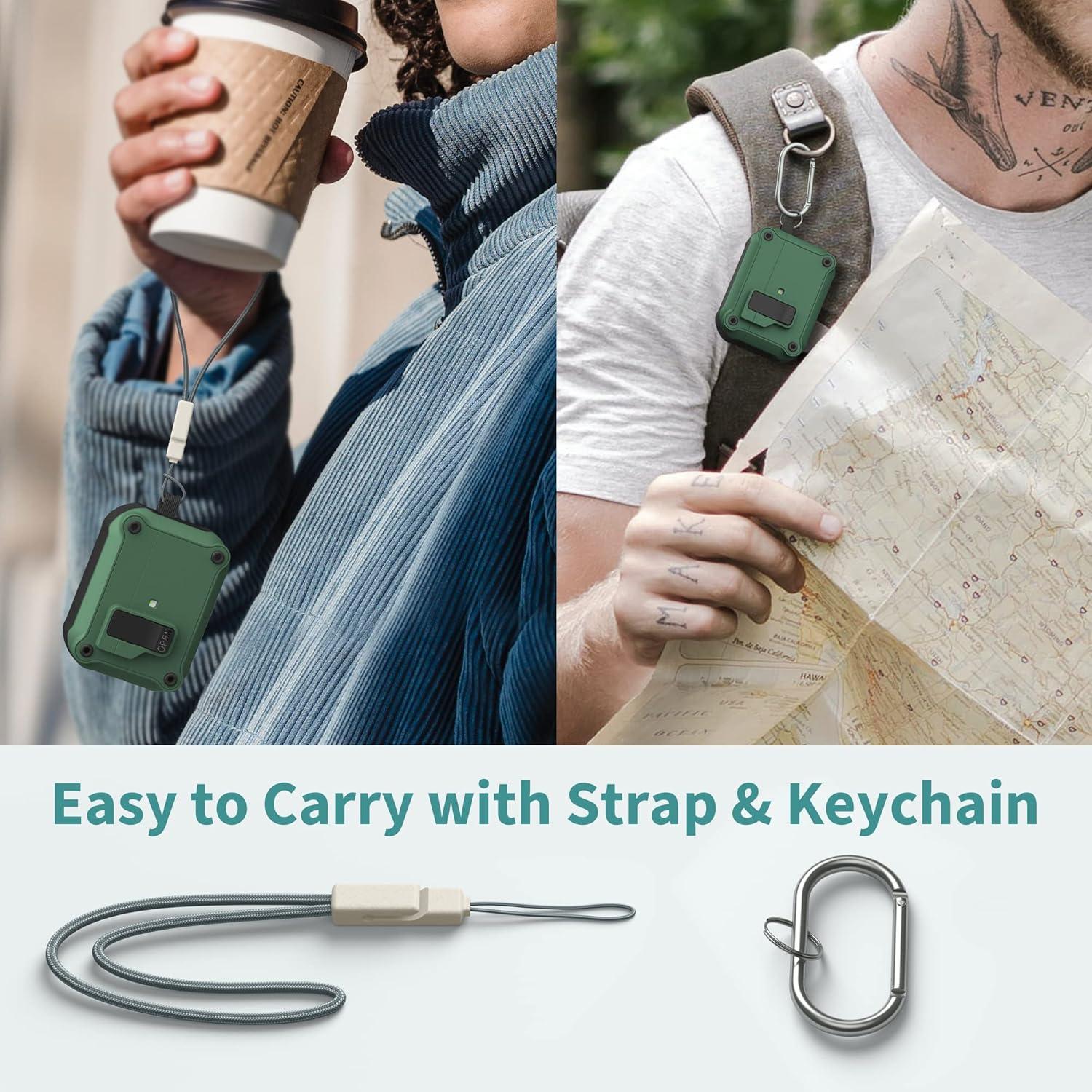 imageSURPHY Lock Case Designed for AirPods Pro 2 Case ampamp AirPods Pro Case with Lock with Lanyard Keychain Secure Lock Clip case for AirPods pro 2 case Cover Lock Green