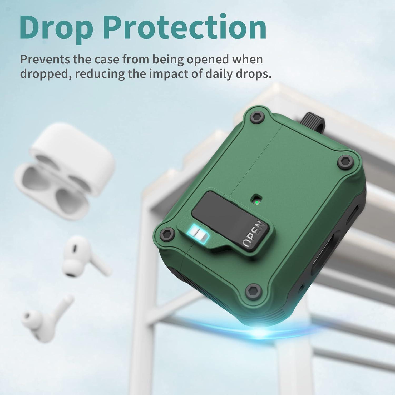 imageSURPHY Lock Case Designed for AirPods Pro 2 Case ampamp AirPods Pro Case with Lock with Lanyard Keychain Secure Lock Clip case for AirPods pro 2 case Cover Lock Green