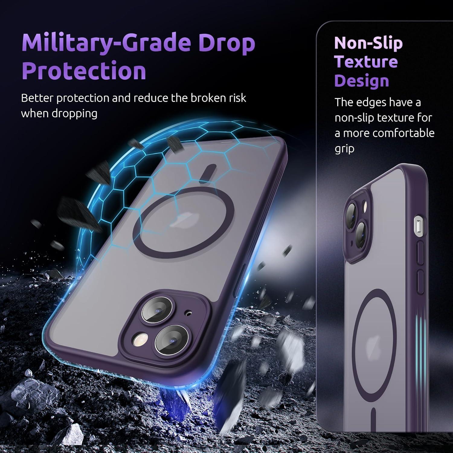 imageSURPHY Made for iPhone 15 Case Compatible with MagSafe and Screen Protector 2 Pack Translucent Matte Phone Case with Camera Protective 61 inch 2023 BlackPurple