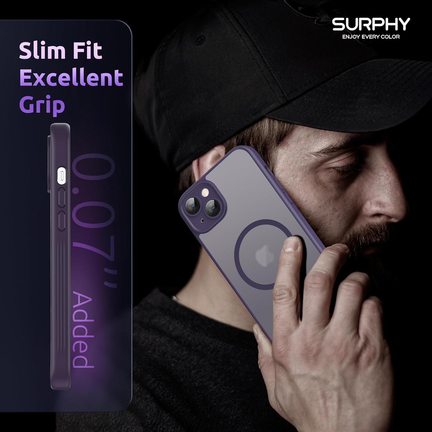imageSURPHY Made for iPhone 15 Case Compatible with MagSafe and Screen Protector 2 Pack Translucent Matte Phone Case with Camera Protective 61 inch 2023 BlackPurple