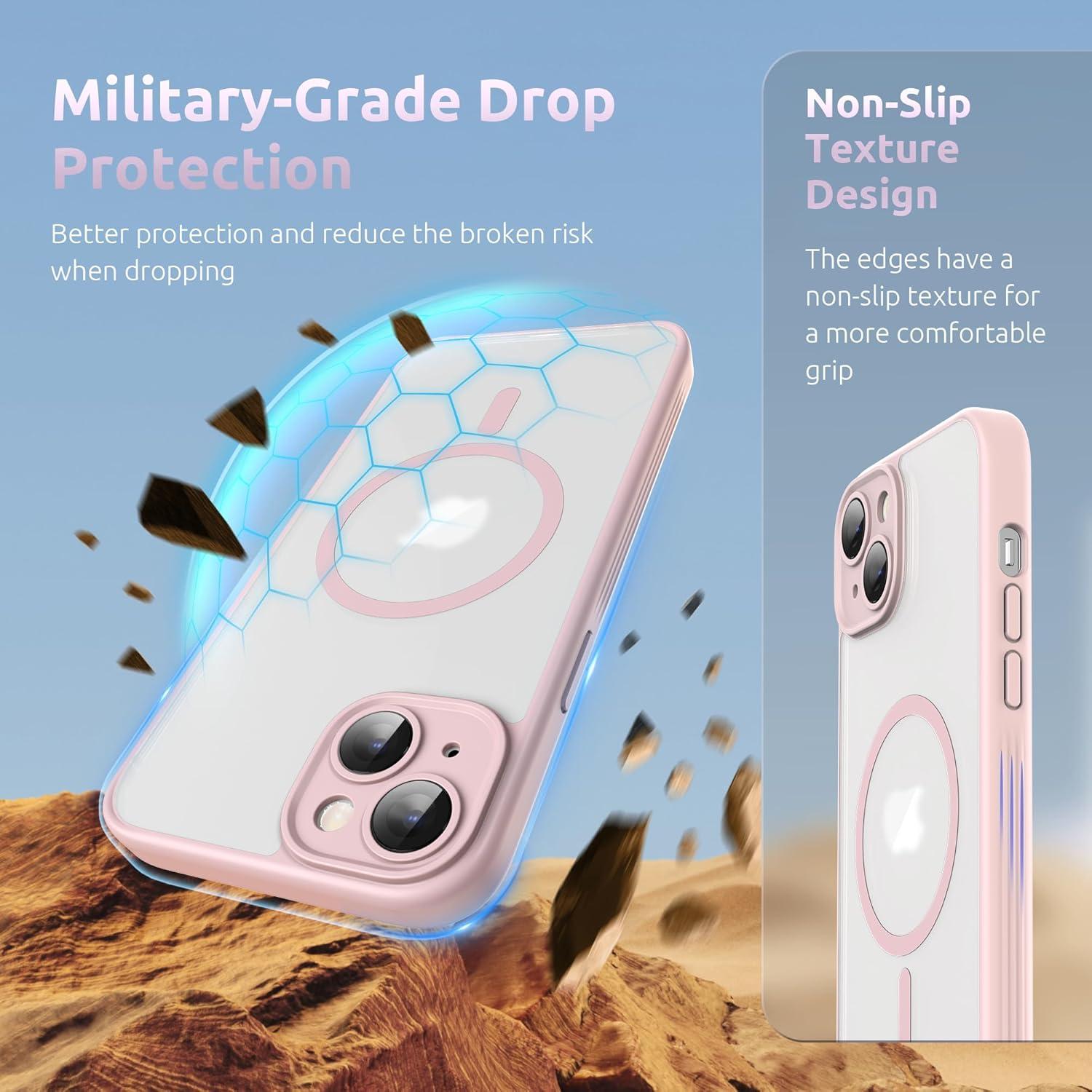 imageSURPHY Made for iPhone 15 Case Compatible with MagSafe and Screen Protector 2 Pack Translucent Matte Phone Case with Camera Protective 61 inch 2023 BlackPink