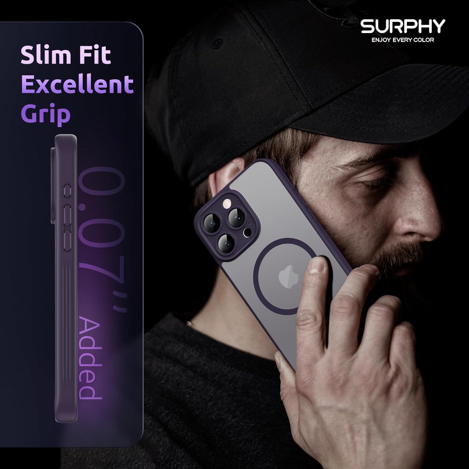 imageSURPHY Made for iPhone 15 Pro Case Compatible with MagSafe and Screen Protector 2 Pack Translucent Matte Phone Case with Camera Protective 61 inch 2023 BlackPurple