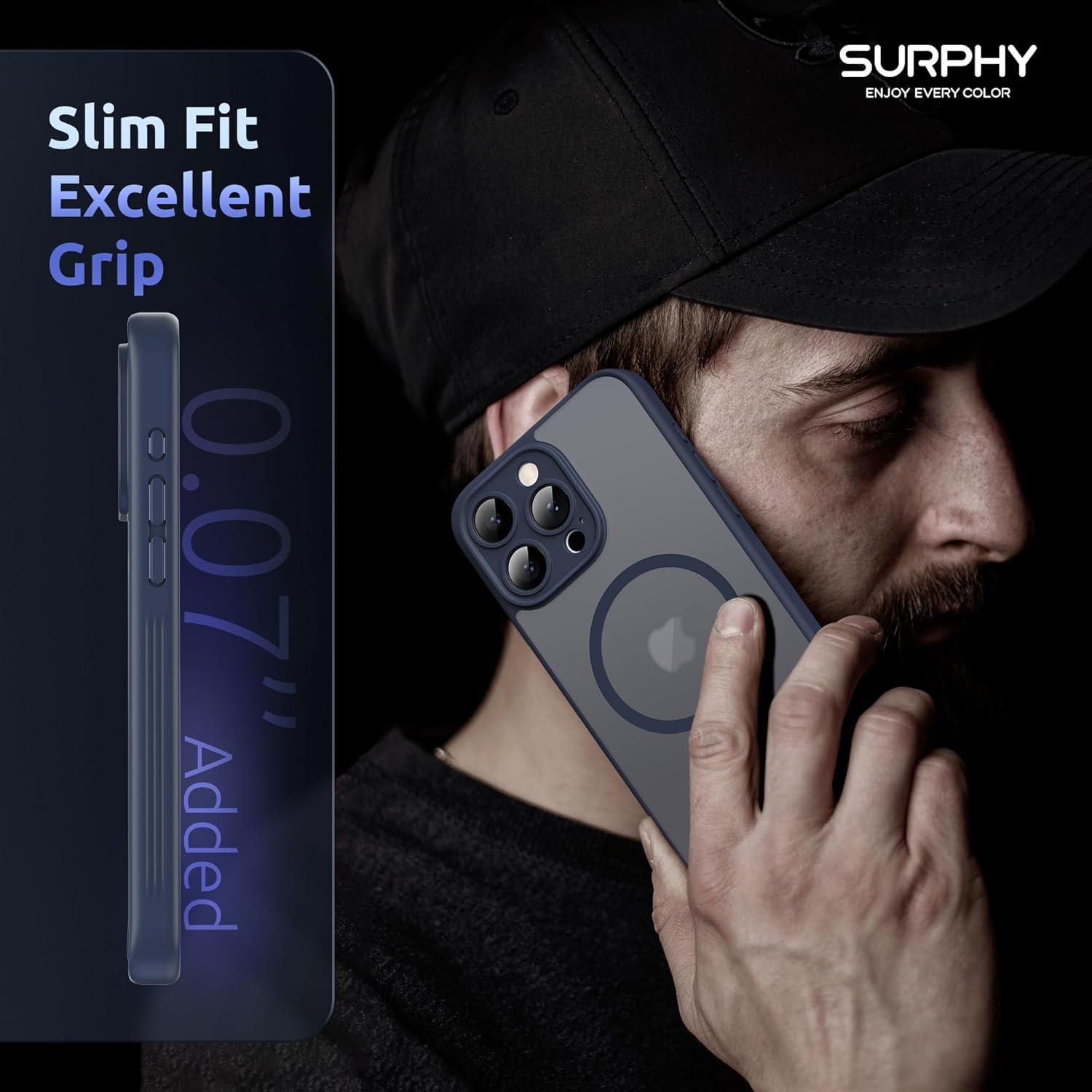 imageSURPHY Made for iPhone 15 Pro Case Compatible with MagSafe and Screen Protector 2 Pack Translucent Matte Phone Case with Camera Protective 61 inch 2023 BlackBlue