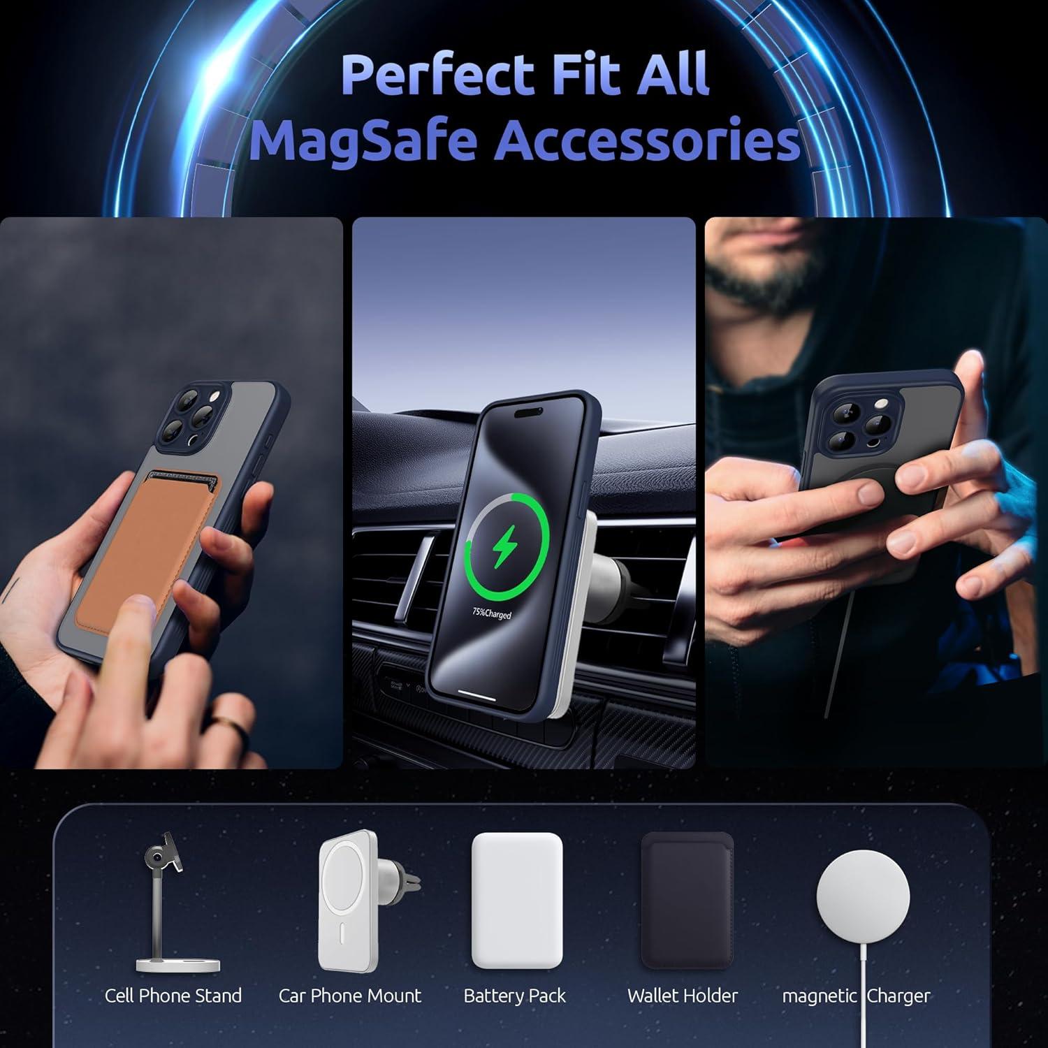 imageSURPHY Made for iPhone 15 Pro Case Compatible with MagSafe and Screen Protector 2 Pack Translucent Matte Phone Case with Camera Protective 61 inch 2023 BlackBlue