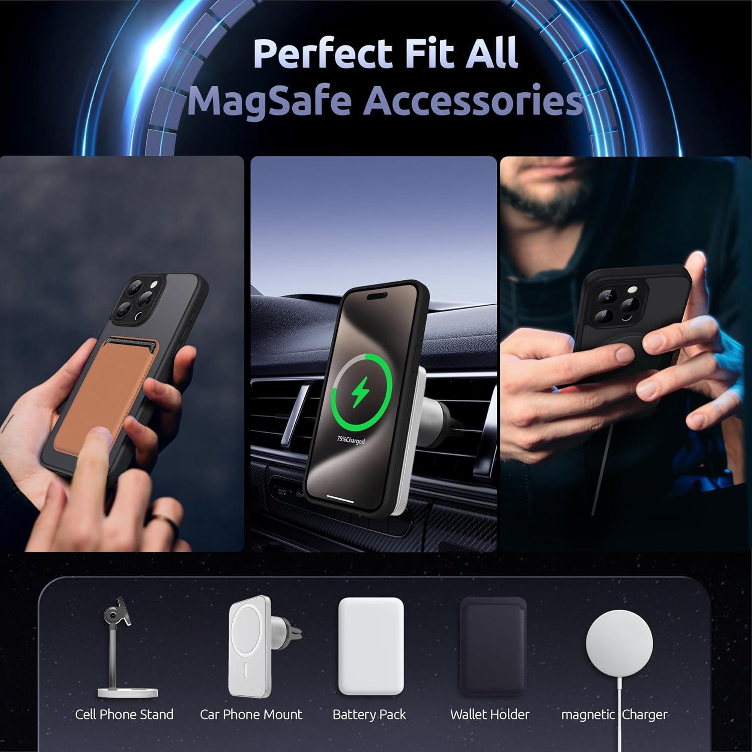 imageSURPHY Made for iPhone 15 Pro Max Case Compatible with MagSafe and Screen Protector 2 Pack Translucent Matte Phone Case with Camera Protective 67 inch 2023 BlackBlack