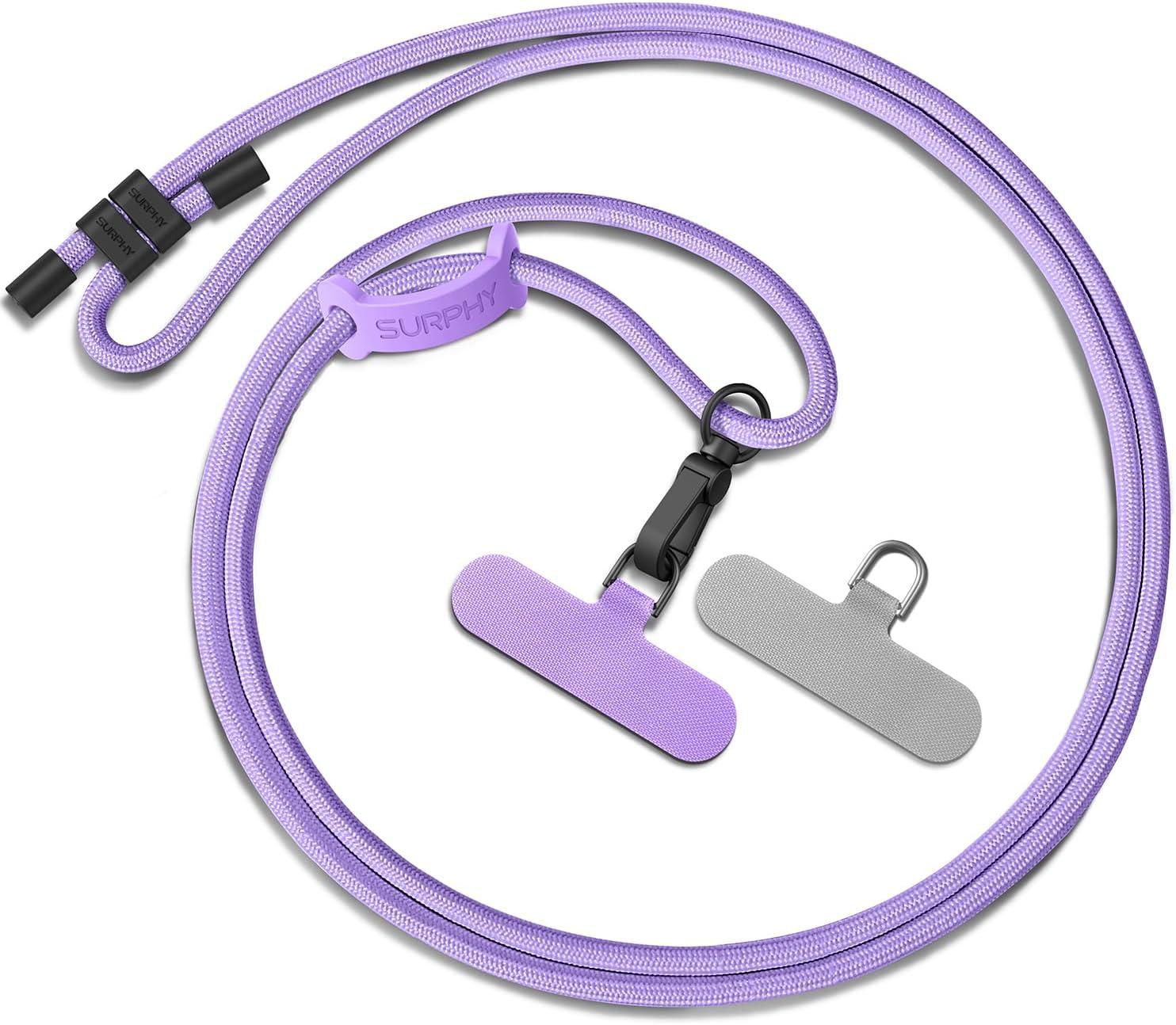 imageSURPHY Phone Lanyard Adjustable Phone Strap Crossbody with 2 Pack Cell Phone Tether Tab Premium Metal Buckles SkinFriendly Universal Cell Phone Lanyard Crossbody for Women and Men BlackPurple