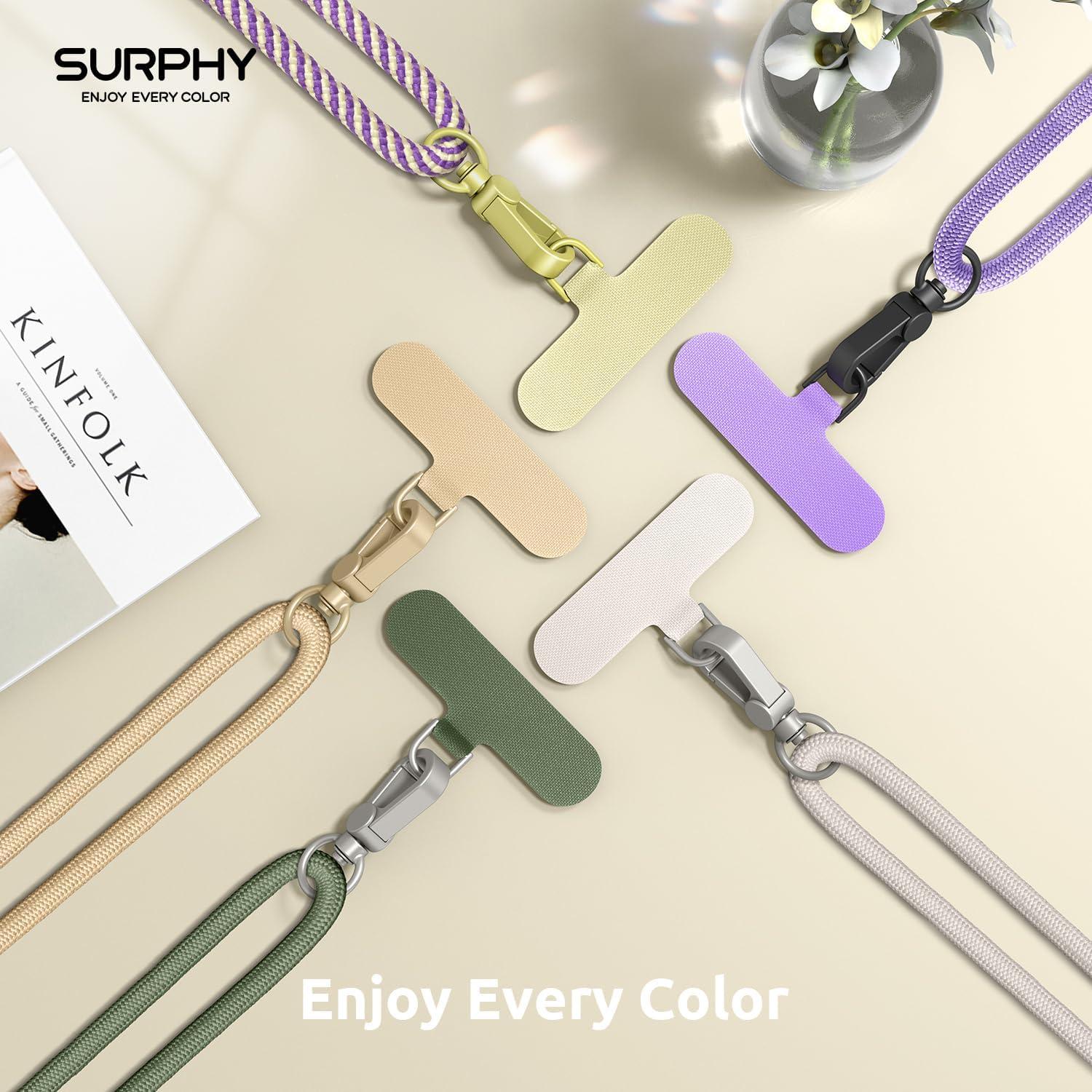 imageSURPHY Phone Lanyard Adjustable Phone Strap Crossbody with 2 Pack Cell Phone Tether Tab Premium Metal Buckles SkinFriendly Universal Cell Phone Lanyard Crossbody for Women and Men BlackKhaki