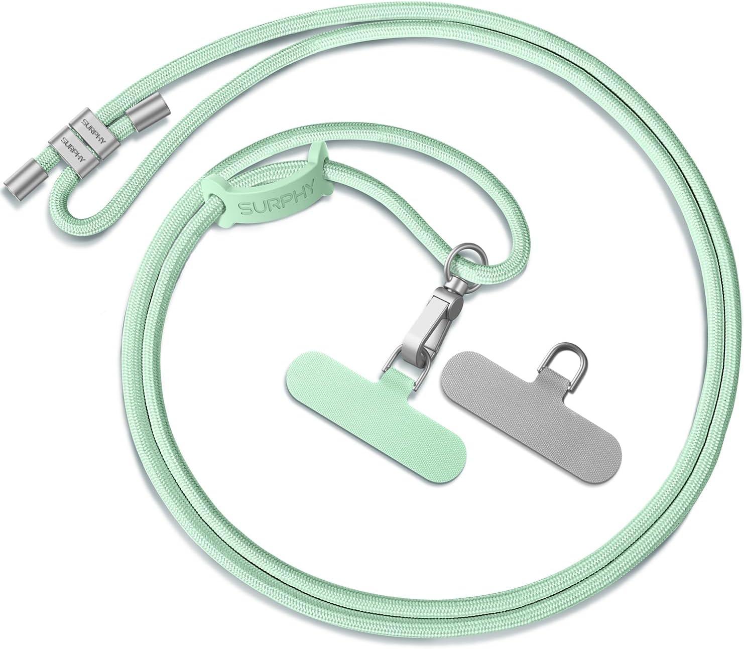 imageSURPHY Phone Lanyard Adjustable Phone Strap Crossbody with 2 Pack Cell Phone Tether Tab Premium Metal Buckles SkinFriendly Universal Cell Phone Lanyard Crossbody for Women and Men BlackGreen