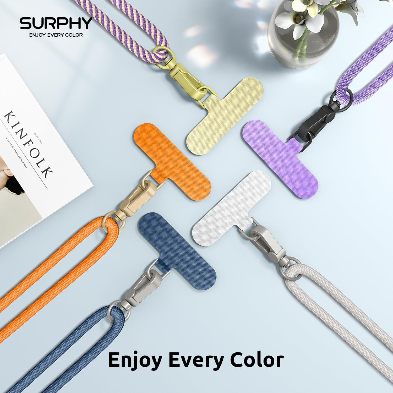 imageSURPHY Phone Lanyard Adjustable Phone Strap Crossbody with 2 Pack Cell Phone Tether Tab Premium Metal Buckles SkinFriendly Universal Cell Phone Lanyard Crossbody for Women and Men BlackDenim Blue