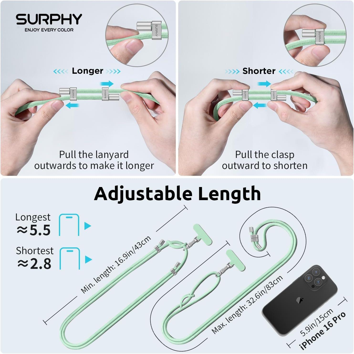 imageSURPHY Phone Lanyard Adjustable Phone Strap Crossbody with 2 Pack Cell Phone Tether Tab Premium Metal Buckles SkinFriendly Universal Cell Phone Lanyard Crossbody for Women and Men BlackGreen