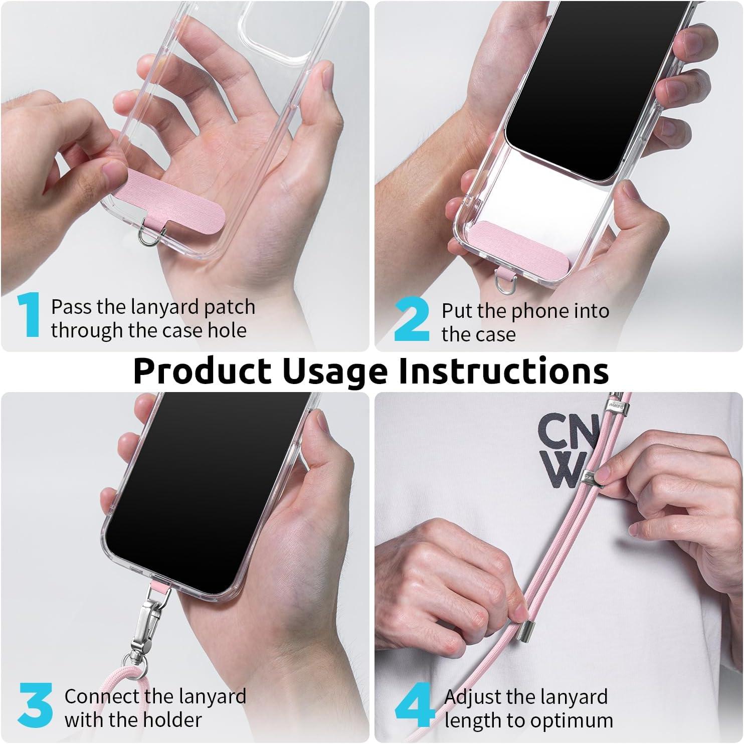 imageSURPHY Phone Lanyard Adjustable Phone Strap Crossbody with 2 Pack Cell Phone Tether Tab Premium Metal Buckles SkinFriendly Universal Cell Phone Lanyard Crossbody for Women and Men BlackPink Purple