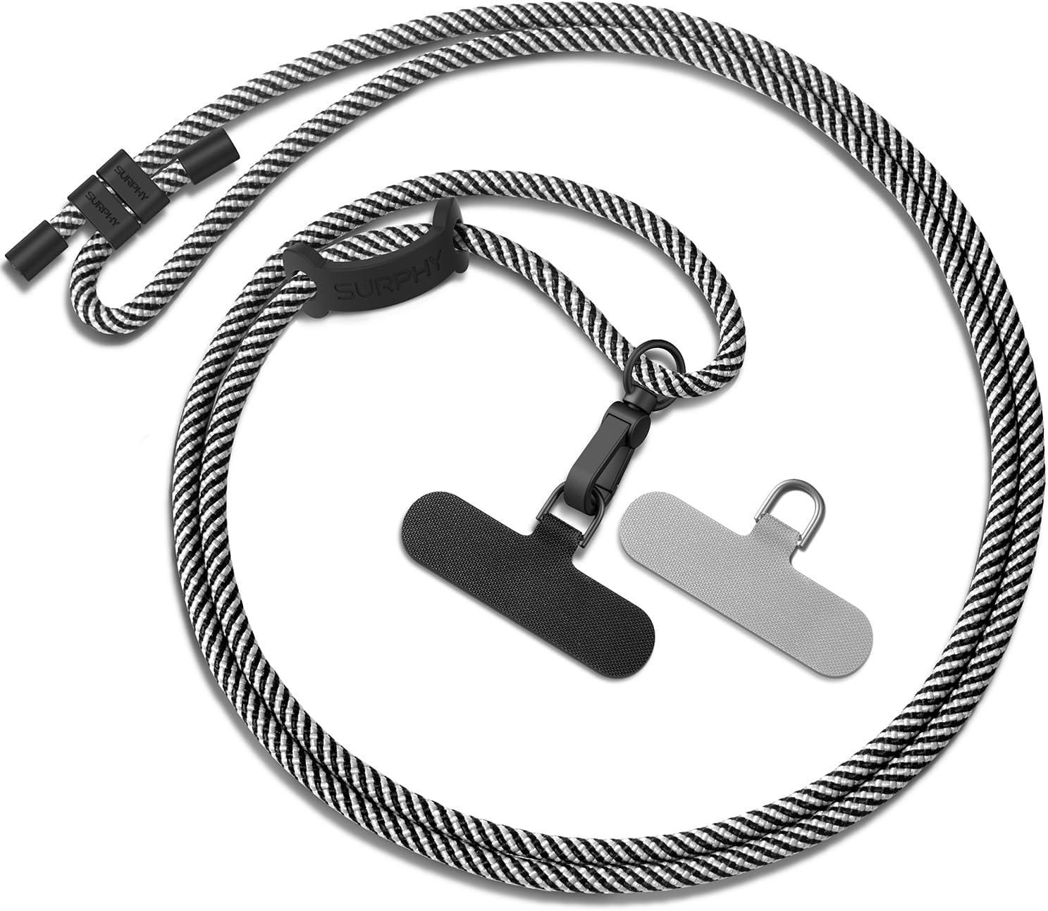 imageSURPHY Phone Lanyard Adjustable Phone Strap Crossbody with 2 Pack Cell Phone Tether Tab Premium Metal Buckles SkinFriendly Universal Cell Phone Lanyard Crossbody for Women and Men BlackBlack White