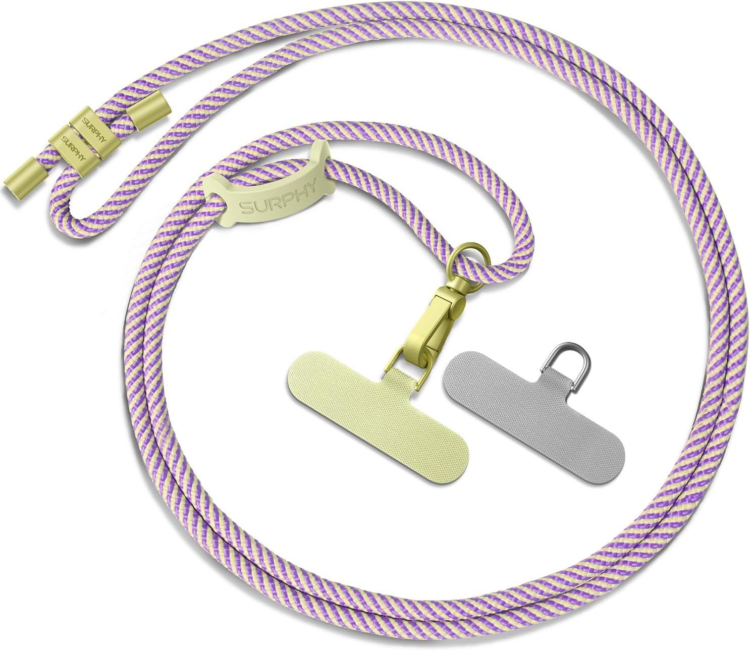 imageSURPHY Phone Lanyard Adjustable Phone Strap Crossbody with 2 Pack Cell Phone Tether Tab Premium Metal Buckles SkinFriendly Universal Cell Phone Lanyard Crossbody for Women and Men BlackPurple Yellow
