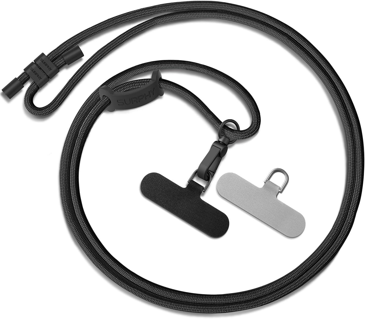 imageSURPHY Phone Lanyard Adjustable Phone Strap Crossbody with 2 Pack Cell Phone Tether Tab Premium Metal Buckles SkinFriendly Universal Cell Phone Lanyard Crossbody for Women and Men BlackBlack