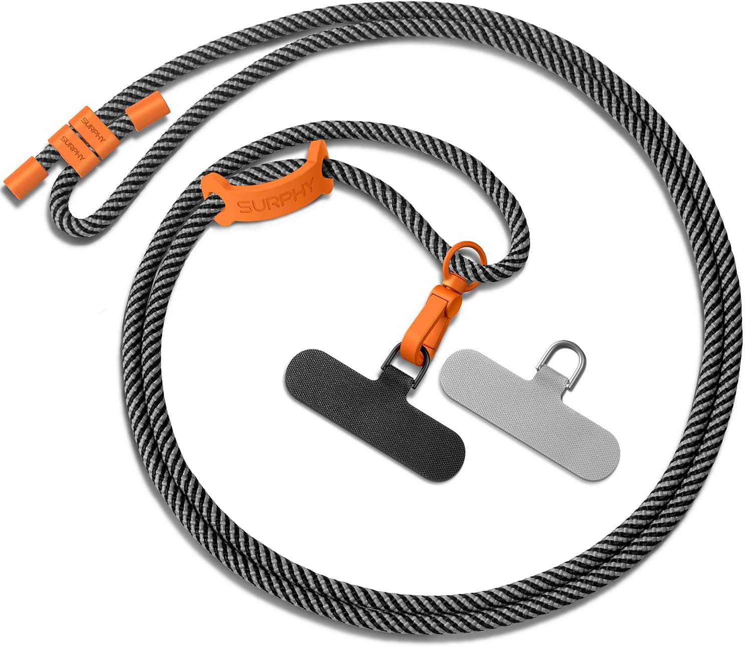 imageSURPHY Phone Lanyard Adjustable Phone Strap Crossbody with 2 Pack Cell Phone Tether Tab Premium Metal Buckles SkinFriendly Universal Cell Phone Lanyard Crossbody for Women and Men BlackBlack Grey