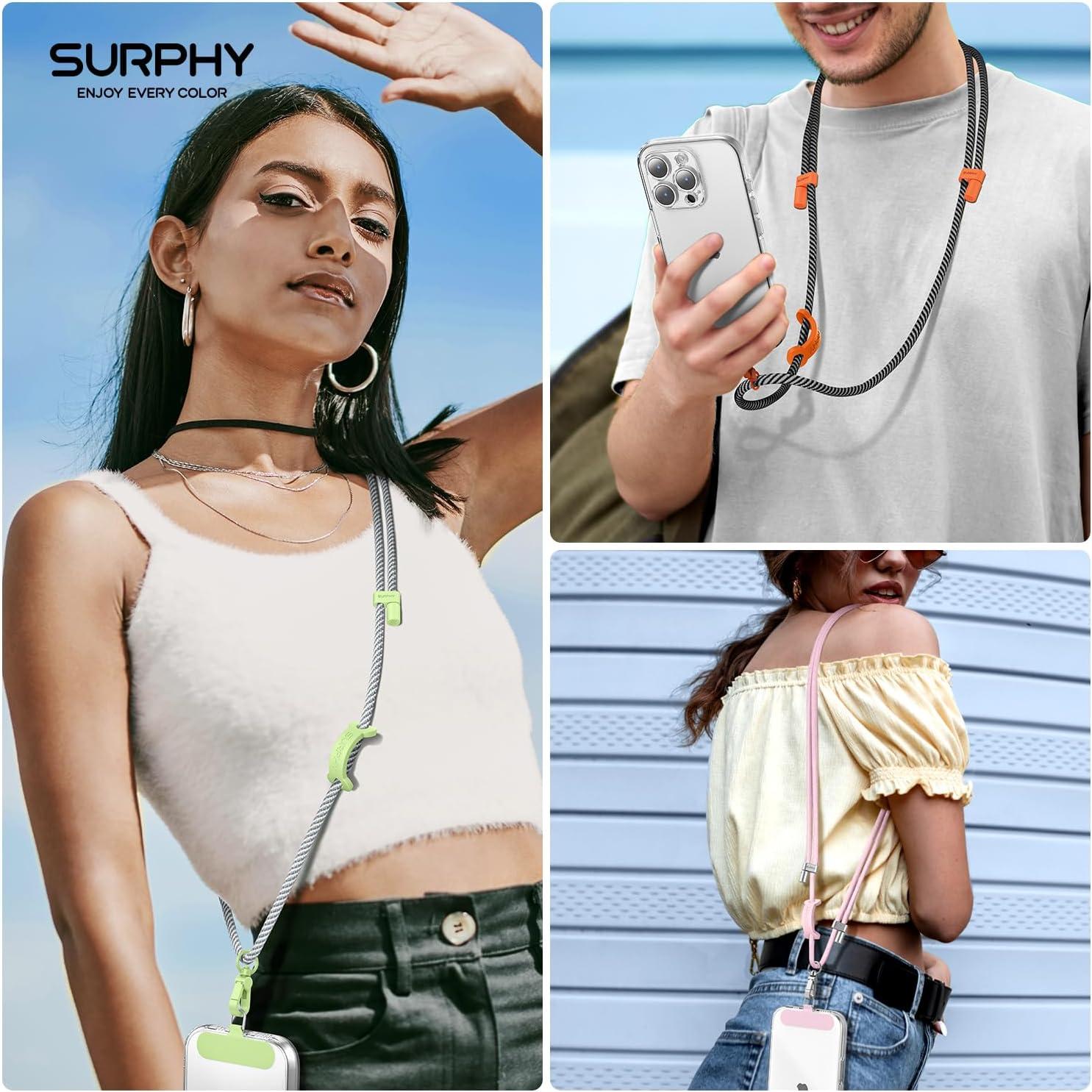 imageSURPHY Phone Lanyard Adjustable Phone Strap Crossbody with 2 Pack Cell Phone Tether Tab Premium Metal Buckles SkinFriendly Universal Cell Phone Lanyard Crossbody for Women and Men BlackBlack Grey