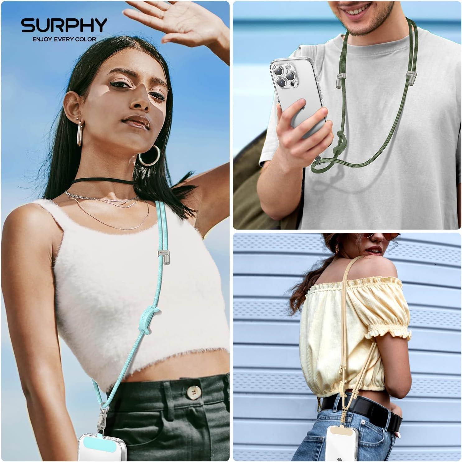 imageSURPHY Phone Lanyard Adjustable Phone Strap Crossbody with 2 Pack Cell Phone Tether Tab Premium Metal Buckles SkinFriendly Universal Cell Phone Lanyard Crossbody for Women and Men BlackLimpet Shell