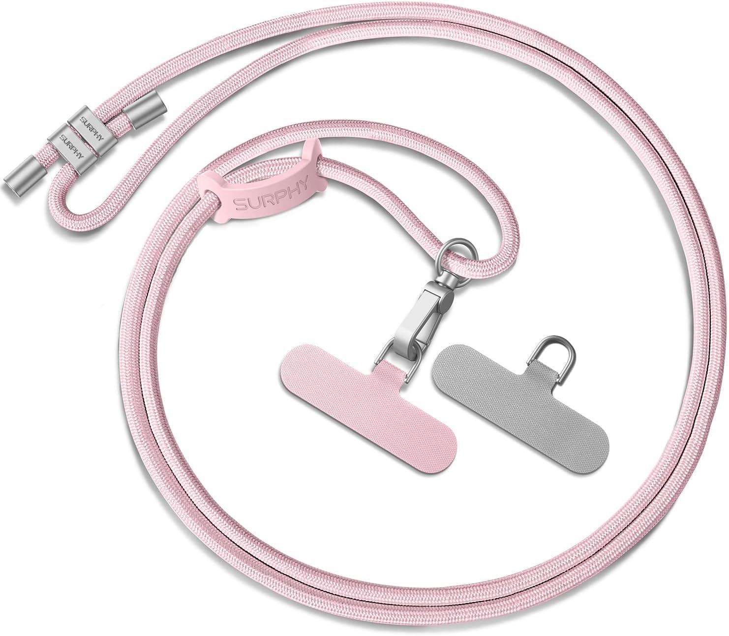 imageSURPHY Phone Lanyard Adjustable Phone Strap Crossbody with 2 Pack Cell Phone Tether Tab Premium Metal Buckles SkinFriendly Universal Cell Phone Lanyard Crossbody for Women and Men BlackPink