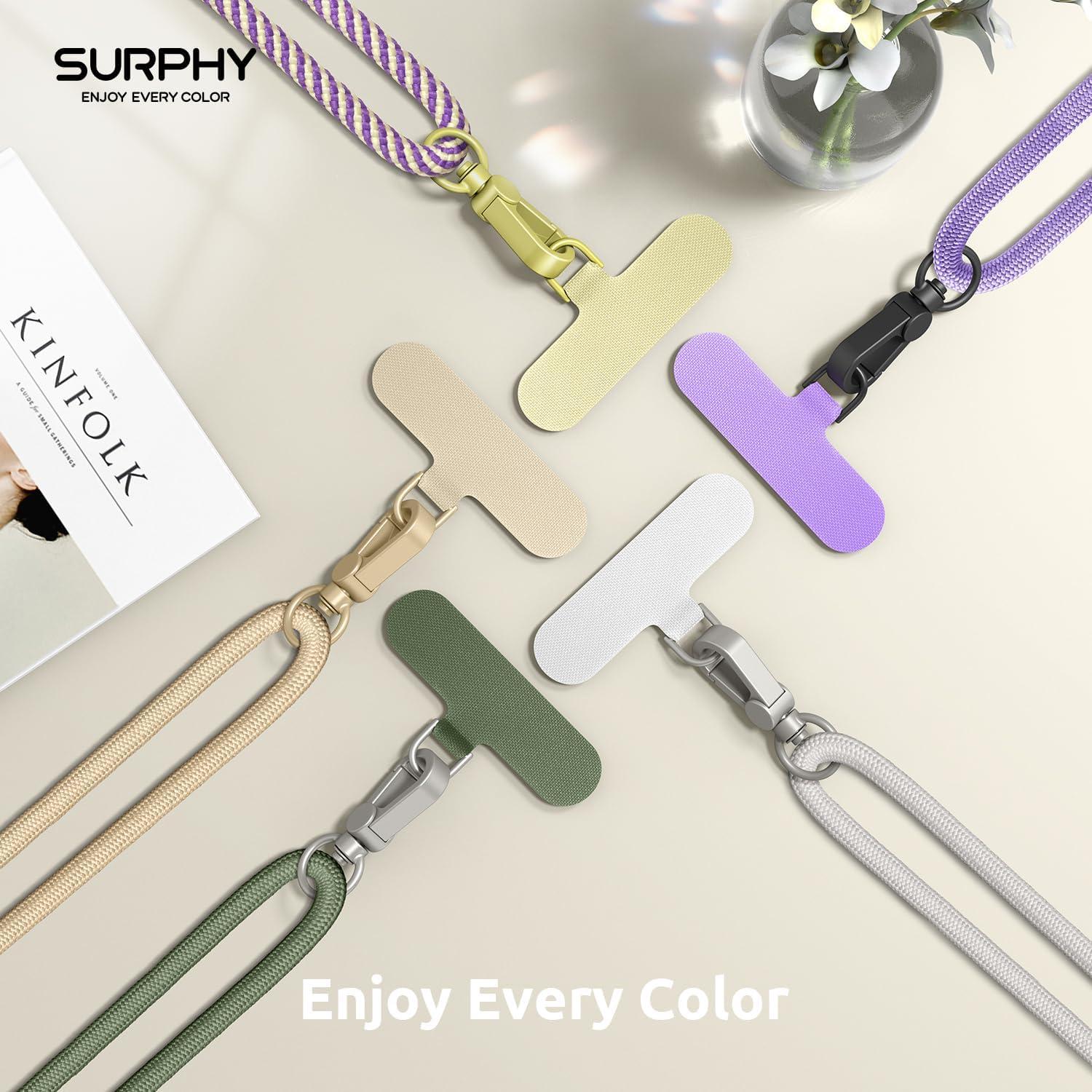 imageSURPHY Phone Lanyard Adjustable Phone Strap Crossbody with 2 Pack Cell Phone Tether Tab Premium Metal Buckles SkinFriendly Universal Cell Phone Lanyard Crossbody for Women and Men BlackArmy Green