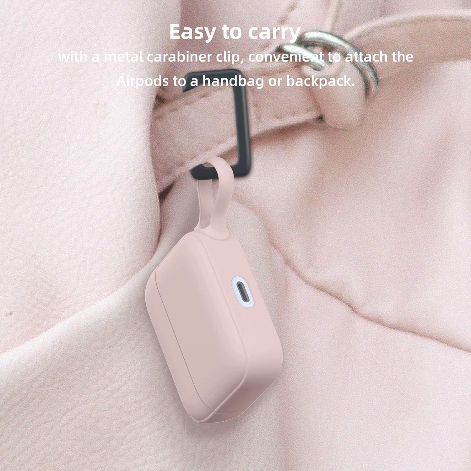 imageSURPHY Silicone AirPods Pro Case Cover with Pothook ampamp AirPods Pro Accessories AntiLost Strap Carabiner Brush Liquid Silicone Case for AirPods Pro 2019 Front LED Visible Pink