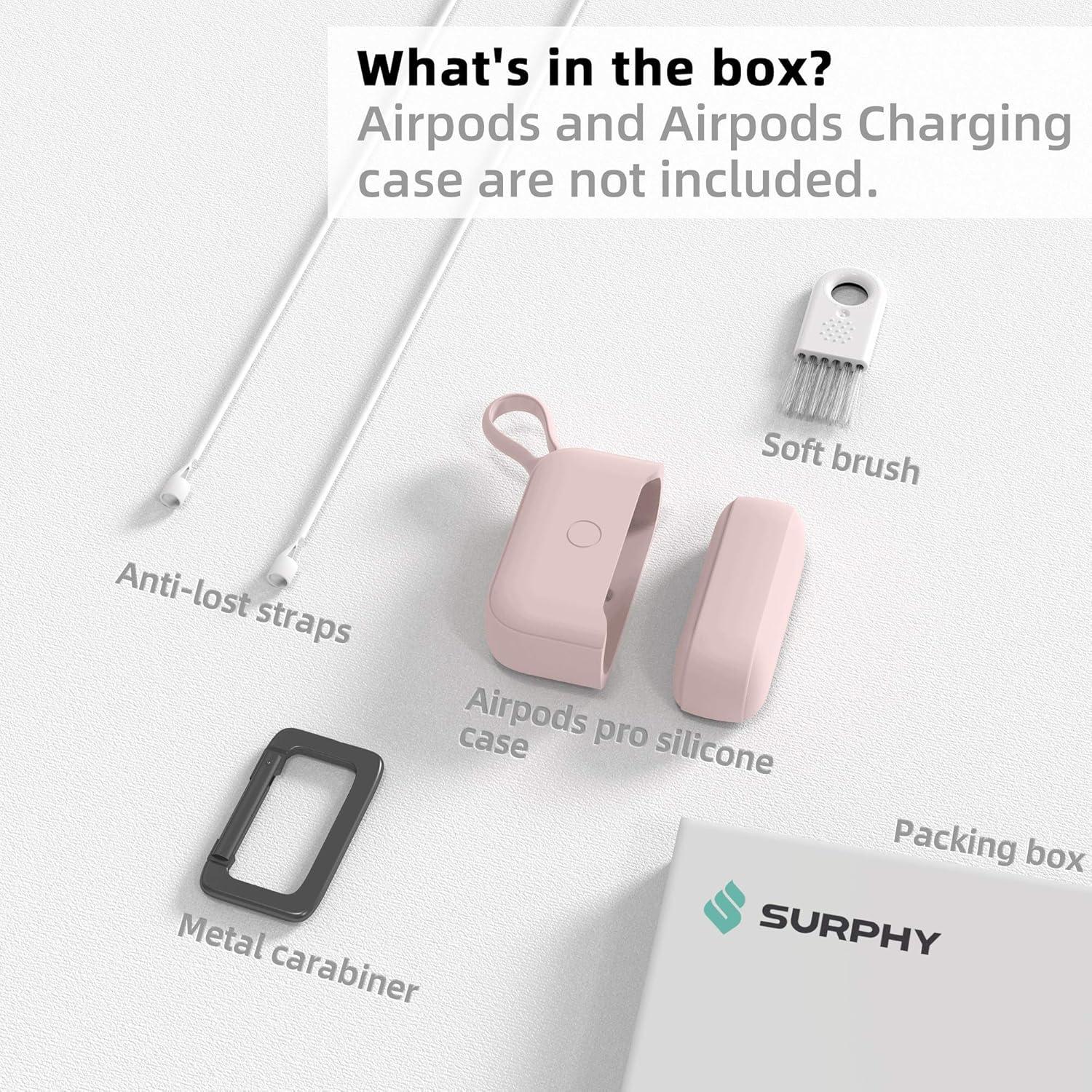 imageSURPHY Silicone AirPods Pro Case Cover with Pothook ampamp AirPods Pro Accessories AntiLost Strap Carabiner Brush Liquid Silicone Case for AirPods Pro 2019 Front LED Visible Pink