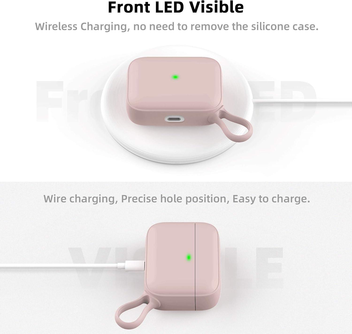 imageSURPHY Silicone AirPods Pro Case Cover with Pothook ampamp AirPods Pro Accessories AntiLost Strap Carabiner Brush Liquid Silicone Case for AirPods Pro 2019 Front LED Visible Pink