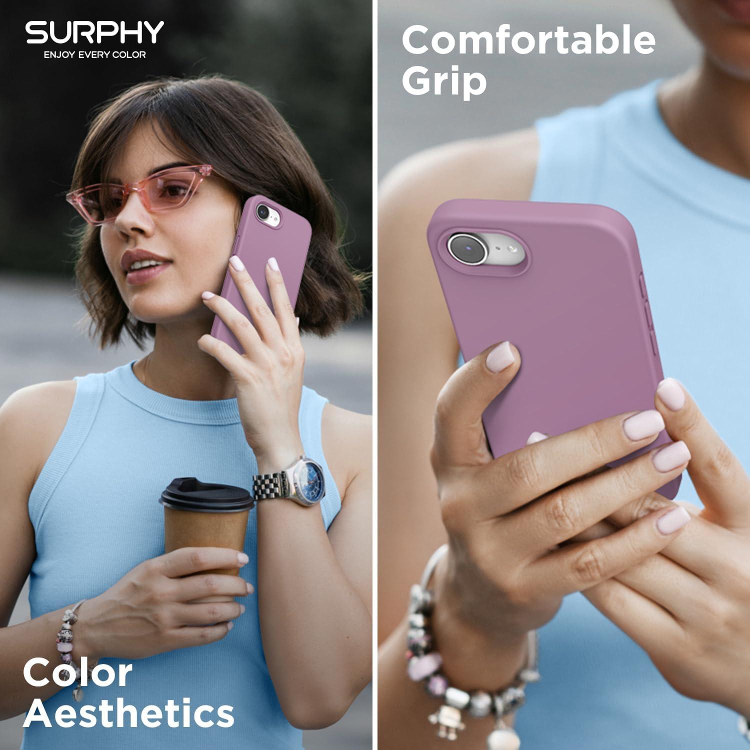 imageSURPHY for iPhone 16e Case Compatible with MagSafe 2025 61 inch with Screen Protector Liquid Silicone Phone Case Cactus GreenLilac Purple