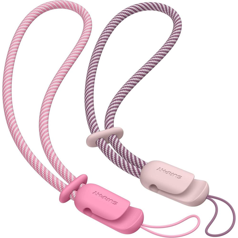 imageSURPHY 2 Pack Phone Lanyard for Cellphone Case Phone Wrist Strap for Case Cellphone Strap with 2Color Braided Charm Wrist Lanyard for Women and Men Black ampamp GrayPink  Rose Pink
